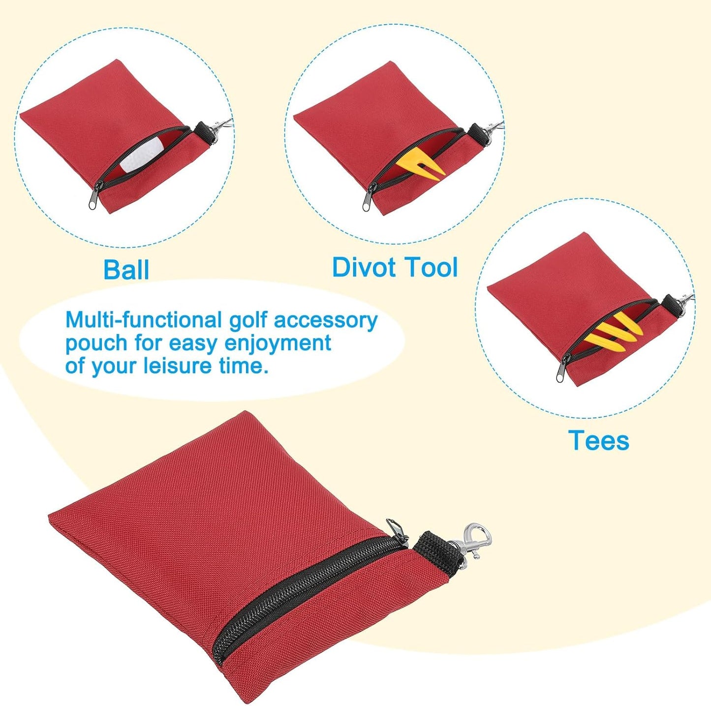 PATIKIL Golf Tee Pouch, Zipper Golf Ball Bag with Metal Lobster Claw Clip for Men Women Valuables Holder