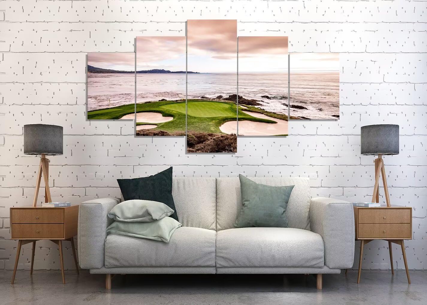 California Coastline Golf Course Wall Art Pictures USA California Golf Course Wall Decor for Living Room Bedroom Bathroom Home Decorations Canvas Prints Framed Ready to Hang(50''W x 24''H)