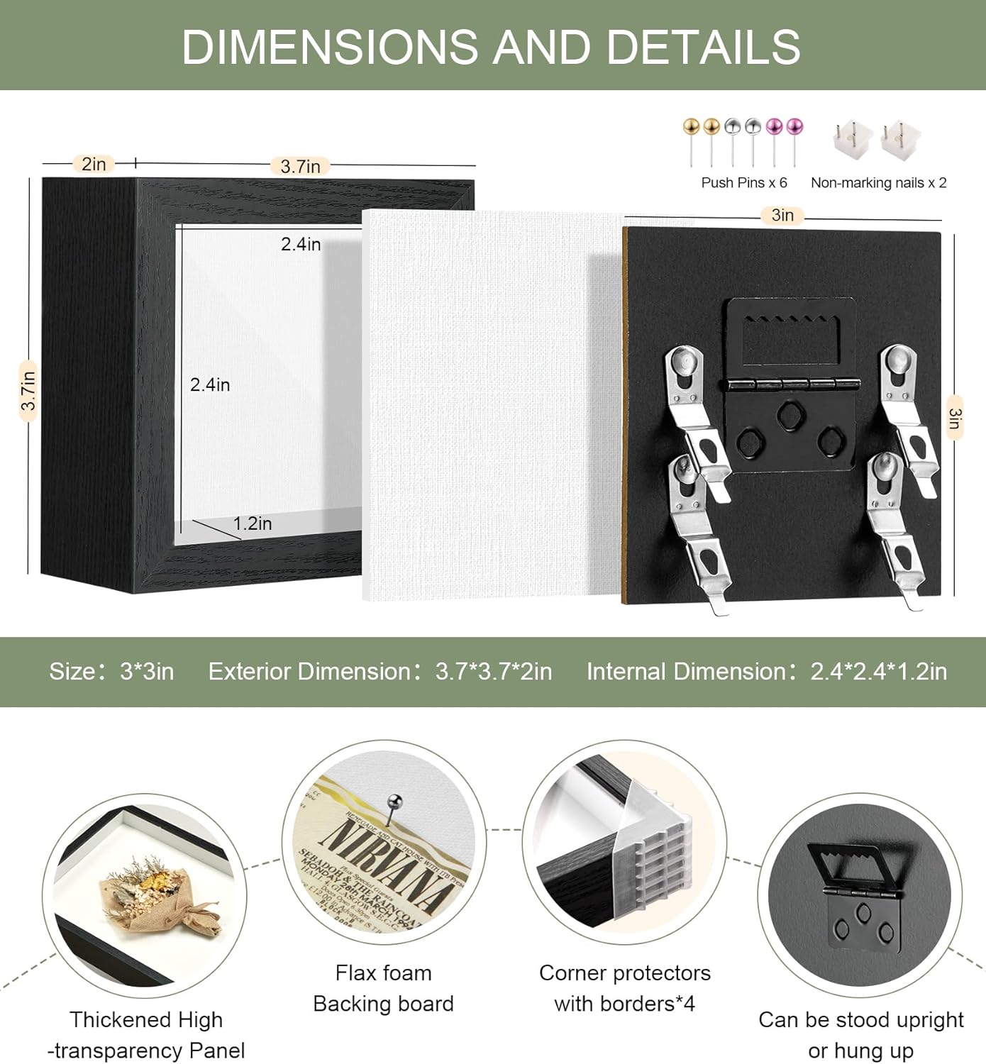 3x3 Mini Shadow Box Display Case Picture Frame with Soft Linen Back,Small Deep Black Shadow Box 3x3 for Flowers Medal Display Case Jersey pet Graduation Memorabilia Baby Ltems Crafts Photos