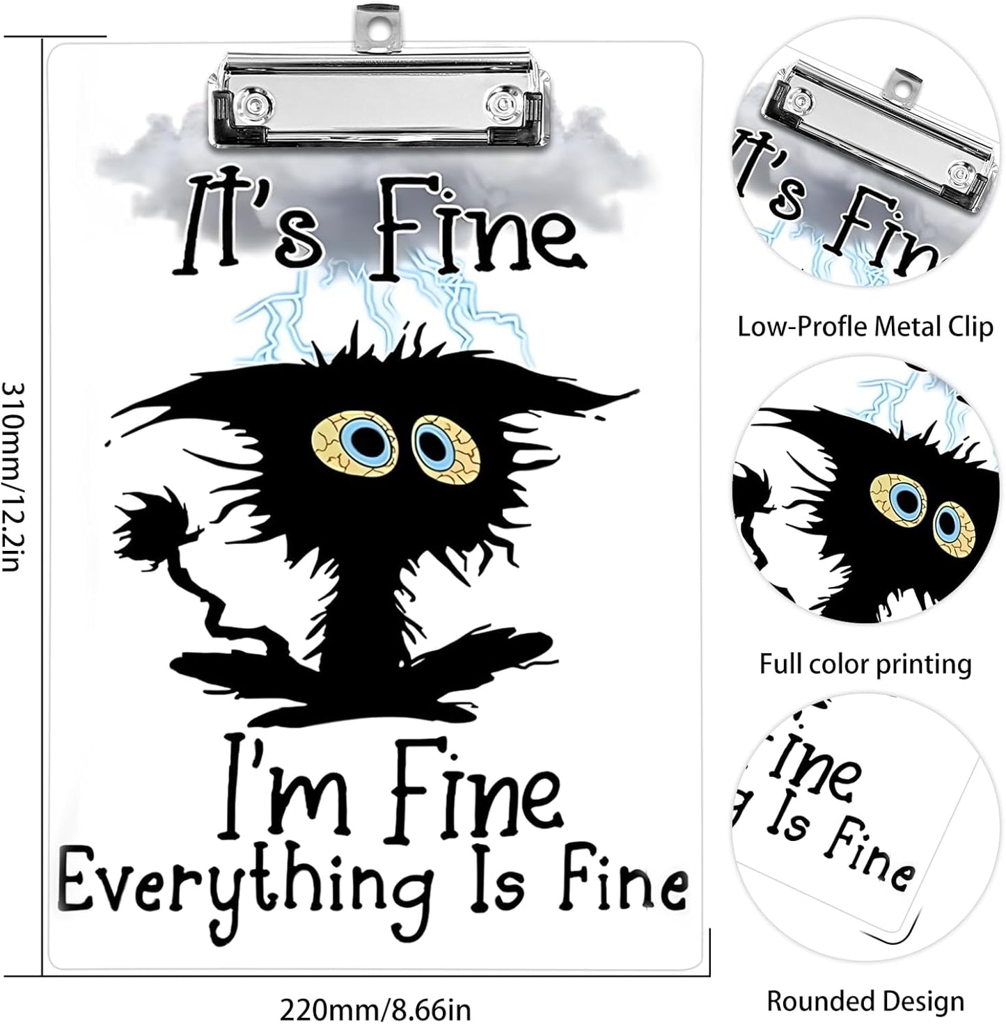 Plastic A4 Clipboards, Cute Fashion Clipboard Decorative, 12.2" x 8.7" Standard A4 Size Clipboards, Plastic Acrylic Clipboard for Teacher, Social Worker, Students,Women, Office Supplies (I'm fine)