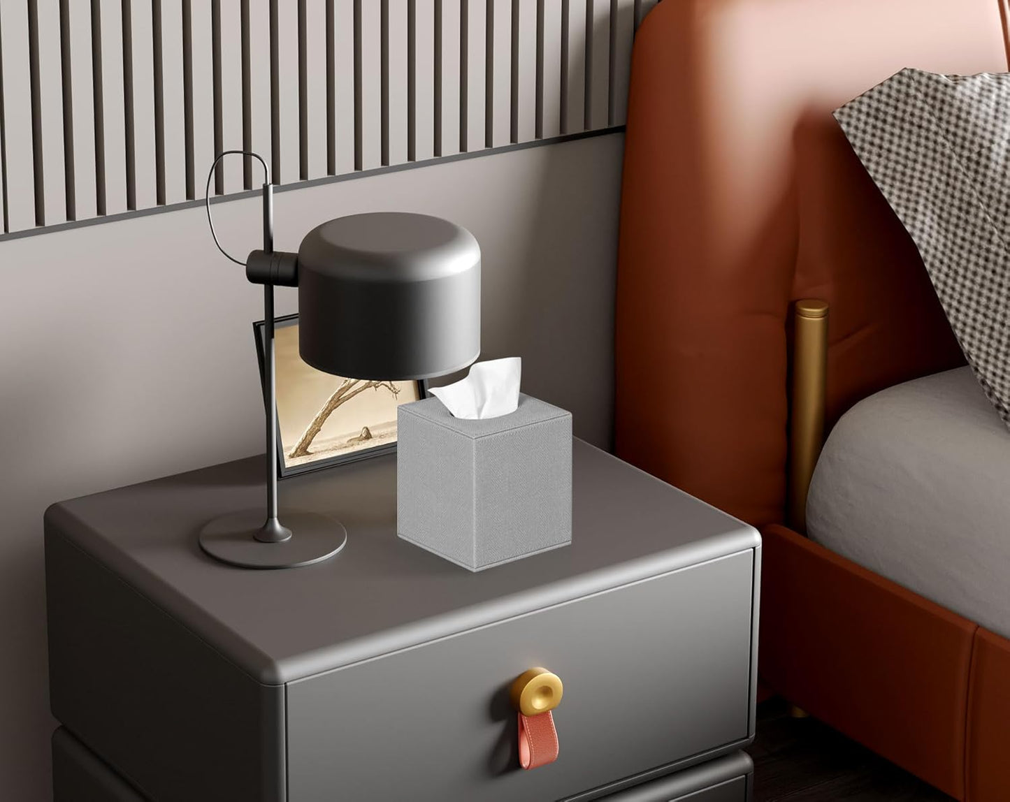 Tissue Box Cover Square Tissue Box Holder for Bathroom (Grey)