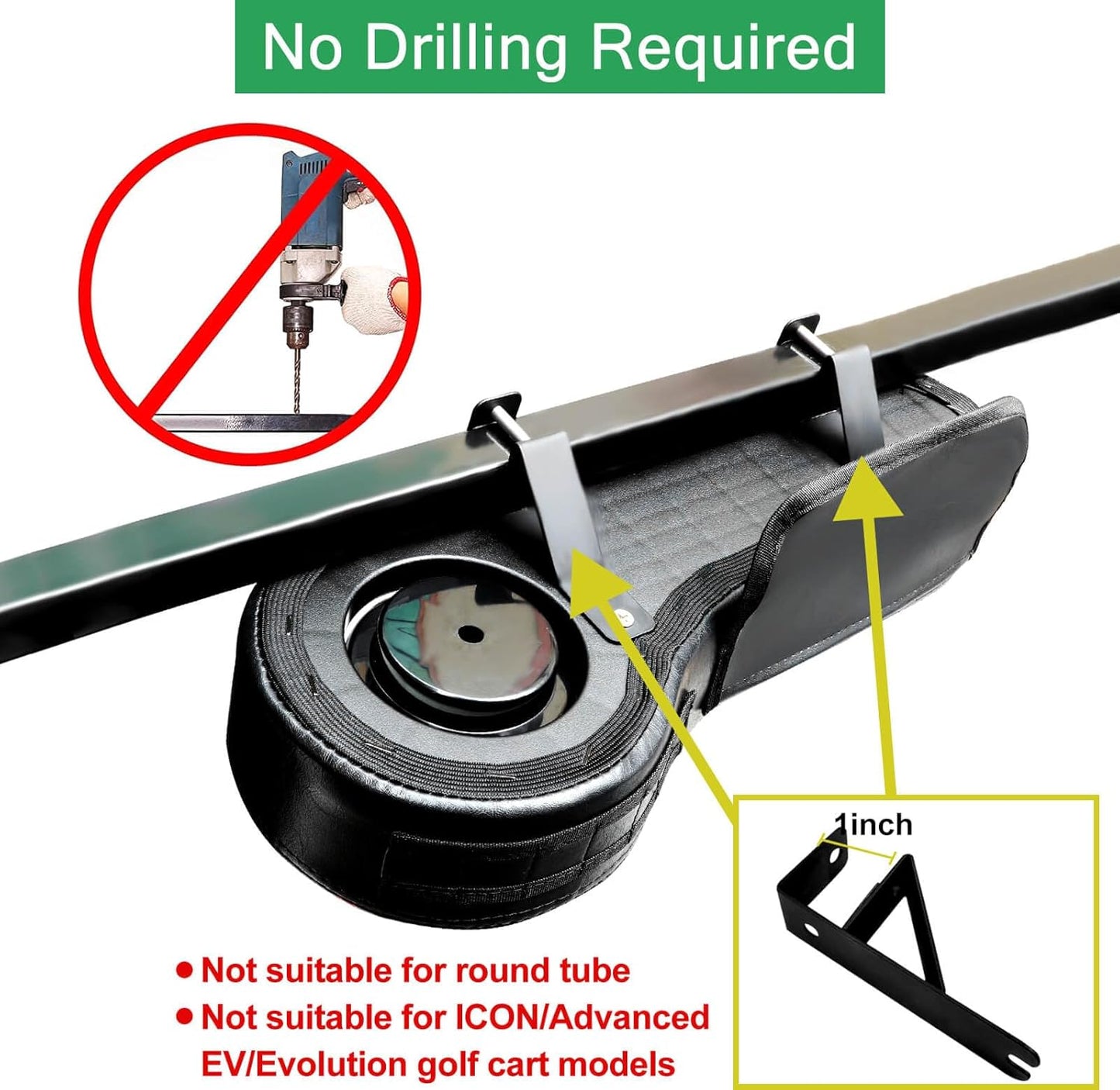 MOSNAI Golf Cart Armrest with Cup Holder for Club Car EZGO Yamaha Rear Seat 1-Inch Square Tube, Upgrade Golf Cart Armrest with Phone Storage Pouch, Upgrade Support Frame, Better Load Bearing