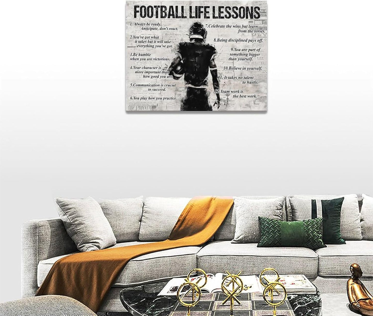 Football Sports Wall Art Football Life Lessons Wall Decor Football Sign Retro Poster Boy Men Room Motivational Decorations Canvas Print Painting Artwork for Bedroom Bathroom Living Room 16"x12"