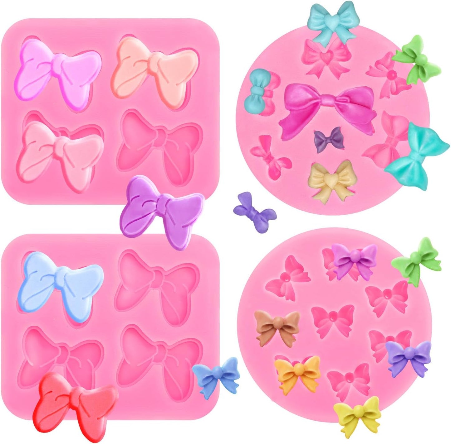 4 Pcs Bow Mold Fondant Bow Silicone Mold Chocolate Candy Cake Pop Molds Bow Molds for Cake Decorating, DIY Desserts, Fondant,Clay