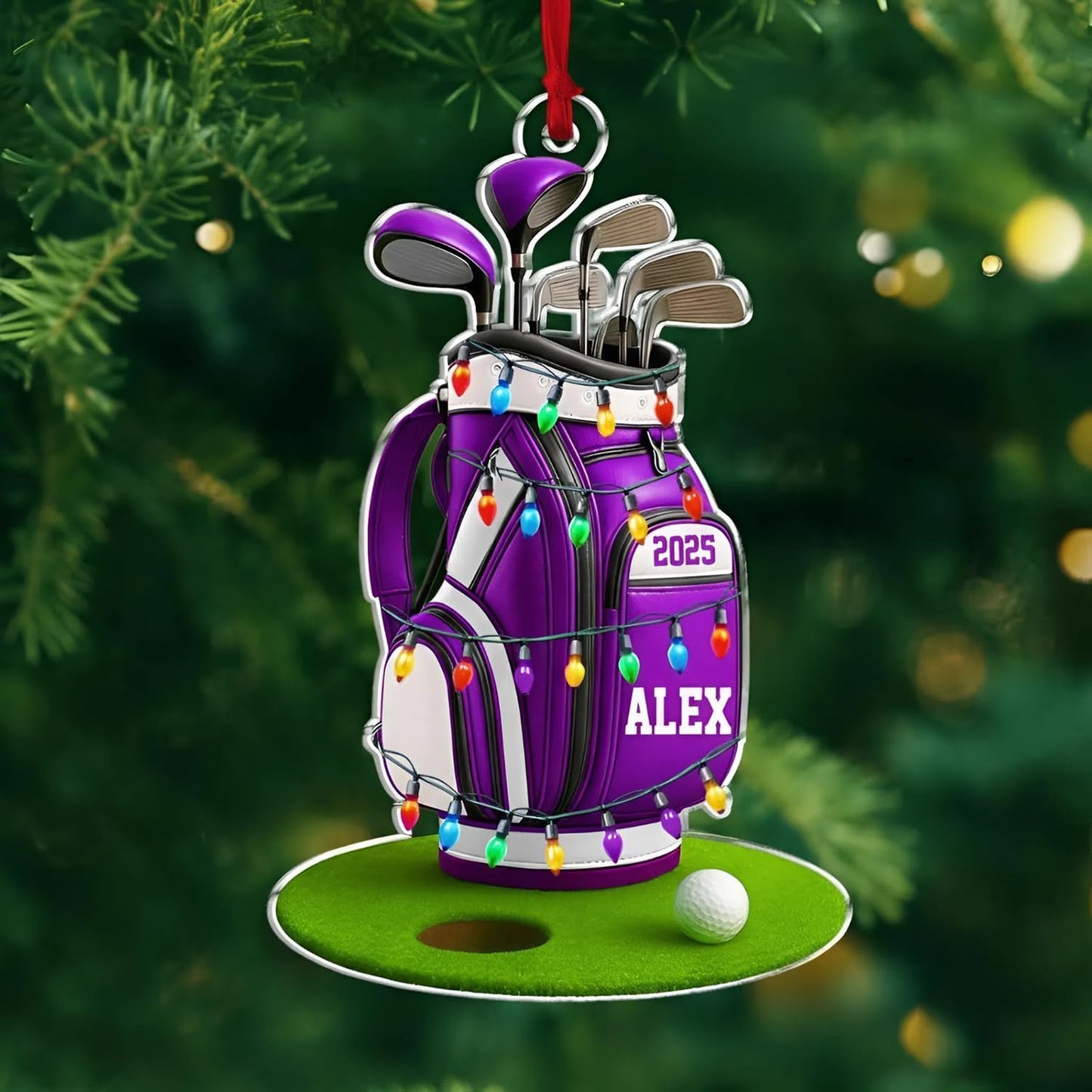 LOVELYPOD Personalized Golf Christmas Ornament, Custom Golfer Bag 2D Acrylic Ornaments,Golf Lover Christmas Tree Decoration, Gift for Golfs Enthusiasts, Golfer Holiday Ornaments 03