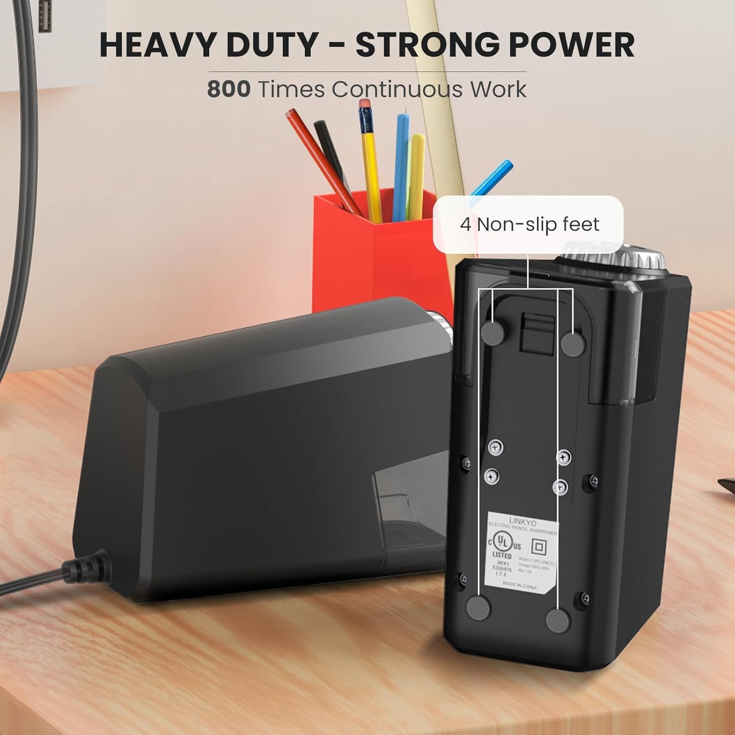 Heavy Duty Electric Pencil Sharpener – 6-Hole for 6-12mm Pencils, Auto Start/Stop, Fast 4s Sharpening, Zinc Alloy Blade, 10,000+ Sharpenings – Ideal for Classroom, Office & Art Use