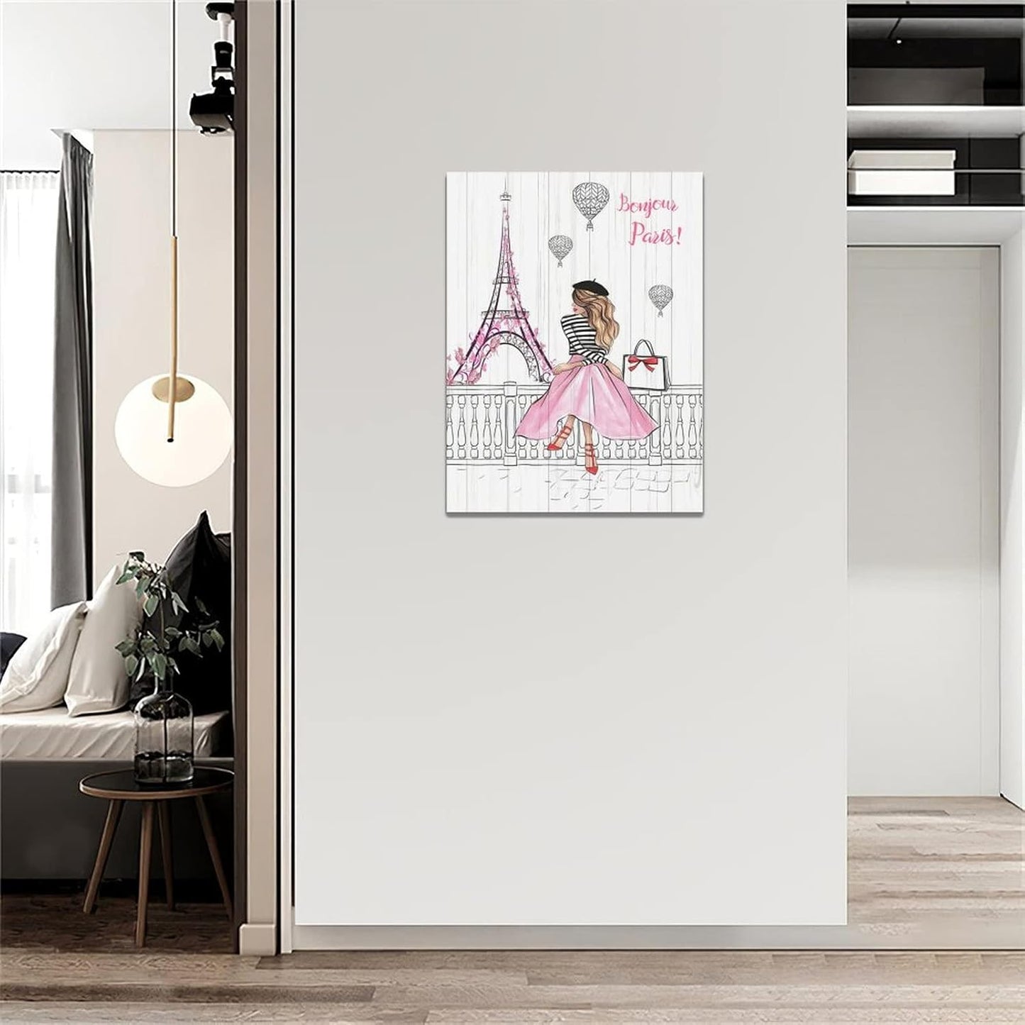 Pink Eiffel Tower Wall Art Romantic Paris Fashion Women Canvas Wall Decor Butterfly Eiffel Tower Picture Painting Print Modern Atwork For Girls Women Room Bathroom Office Framed Ready to Hang 12"x16"