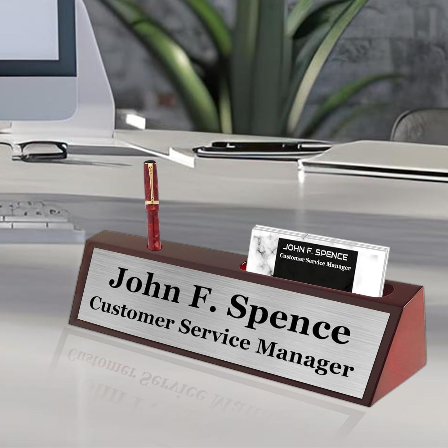 Name Plate for Desk Personalized Desk Name Plates Custom Wood Name Plaque with Name Title Logo Office Desk Accessories Gifts for Coworkers Employees Boss Manager Teacher