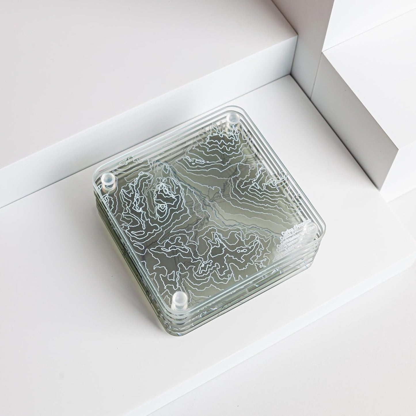 Cortina d'Ampezzo, Italy 3D Contour Map Glass Drink Coasters of Mountains, Ski Resort, Set of 6 with Holder, Housewarming Birthday Gifts, Home Decor