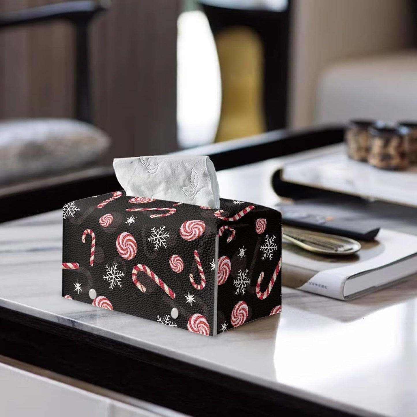 Christmas Tissue Box Cover Rectangle Snowflake Decor Tissue Box Cute Tissue Holder with Large Capacity for Home Bathroom Kitchen