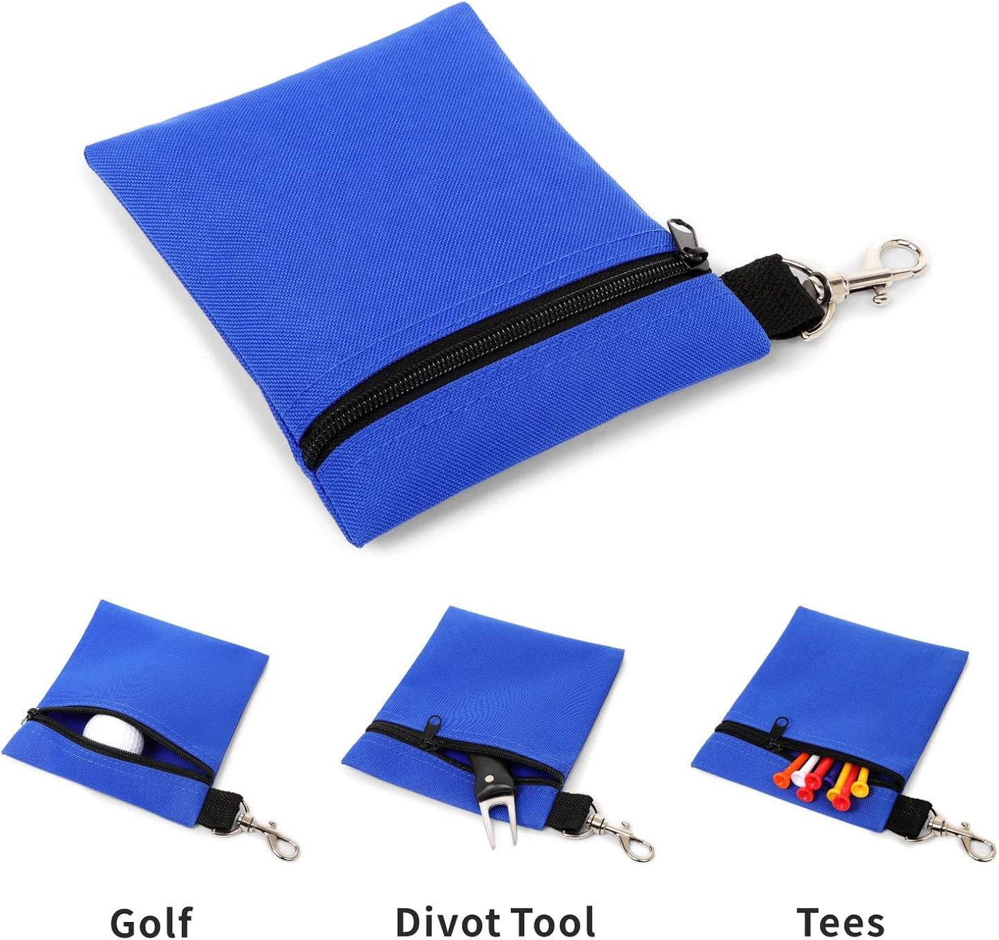 BuyAgain Golf Tee Pouch, 5.62 X 6.87 Inch Professional Zipper Golf Tee/Ball Pouch Bag with Metal Lobster Claw Clip