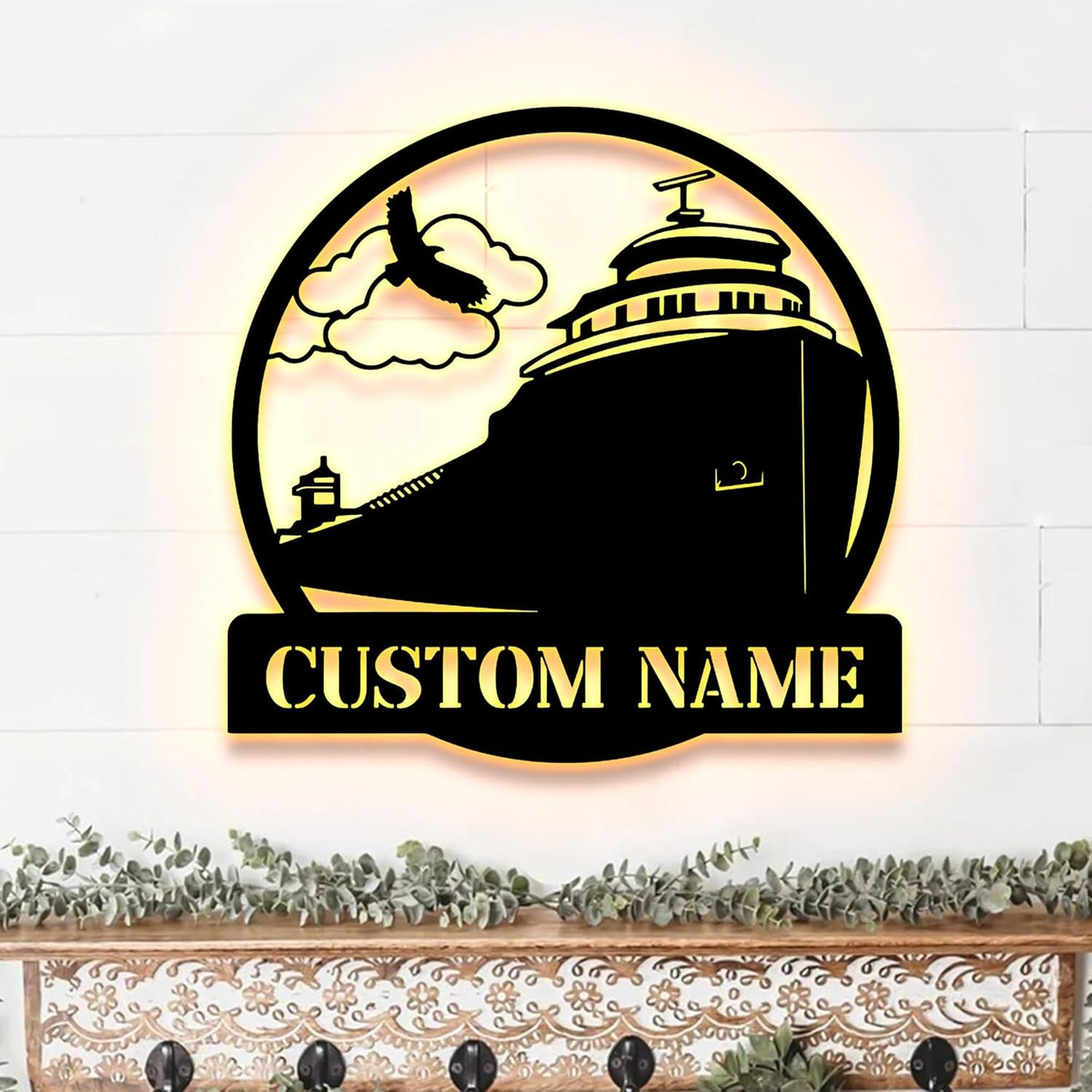 Custom Lake Freighter Ship Metal Wall Art With LED Light, Gift For Lake Freighter Ship Lovers, Wall Hanging, Home Decor, Birthday Gift