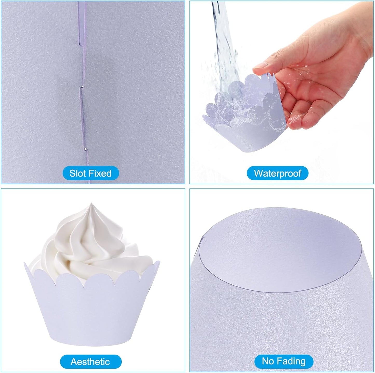 PATIKIL Cupcake Wrappers Paper, 50 Pack Baking Cups Standard Wave Decoration for Anniversary Birthday Weddings and Parties, Light Purple