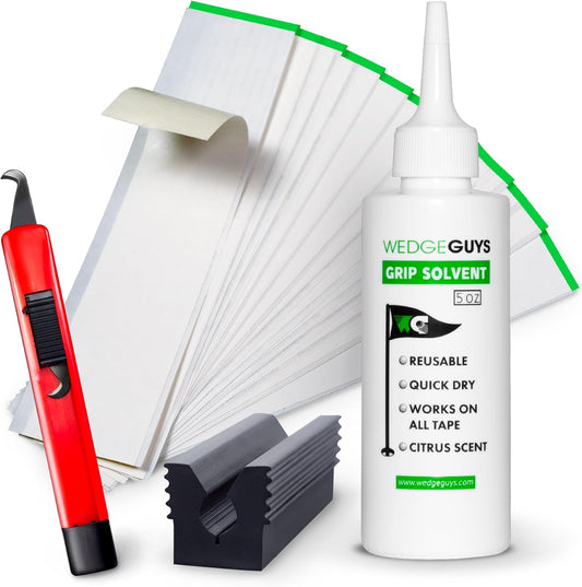 Wedge Guys Golf Grip Kits for Regripping Golf Clubs - Professional Quality - Options Include Hook Blade, 15 or 30 Tape Strips, 5 or 8 oz Solvent, Grip Tape Remover, Bench Vise & Rubber Clamp