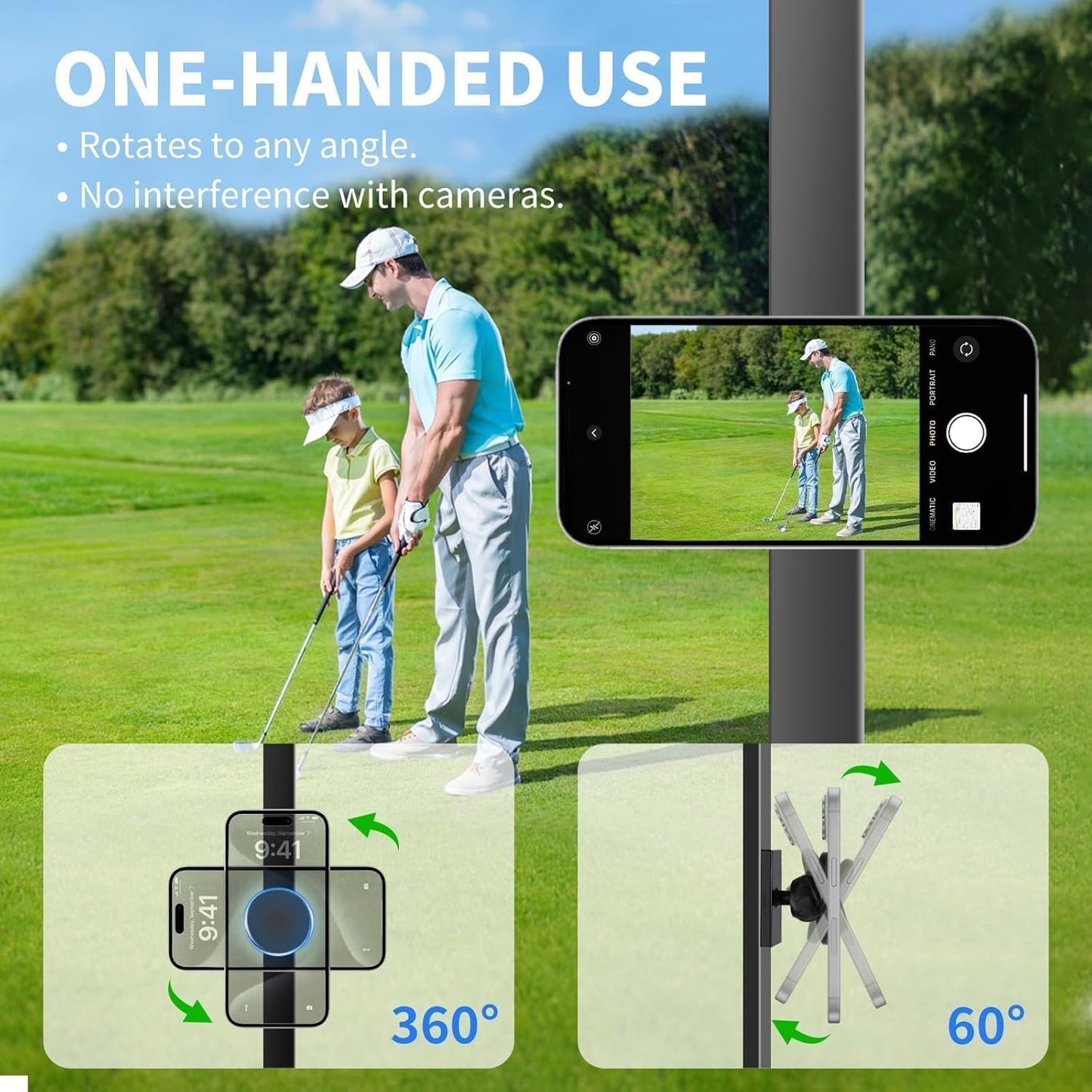 Magnetic Golf Cart Phone Holder Compatible with Magsafe iPhone 16/15/14/13/12, Fits Yamaha, EZGO, Club Car, Alloy Strong Magnetic Phone Mount for Gym, Kitchen