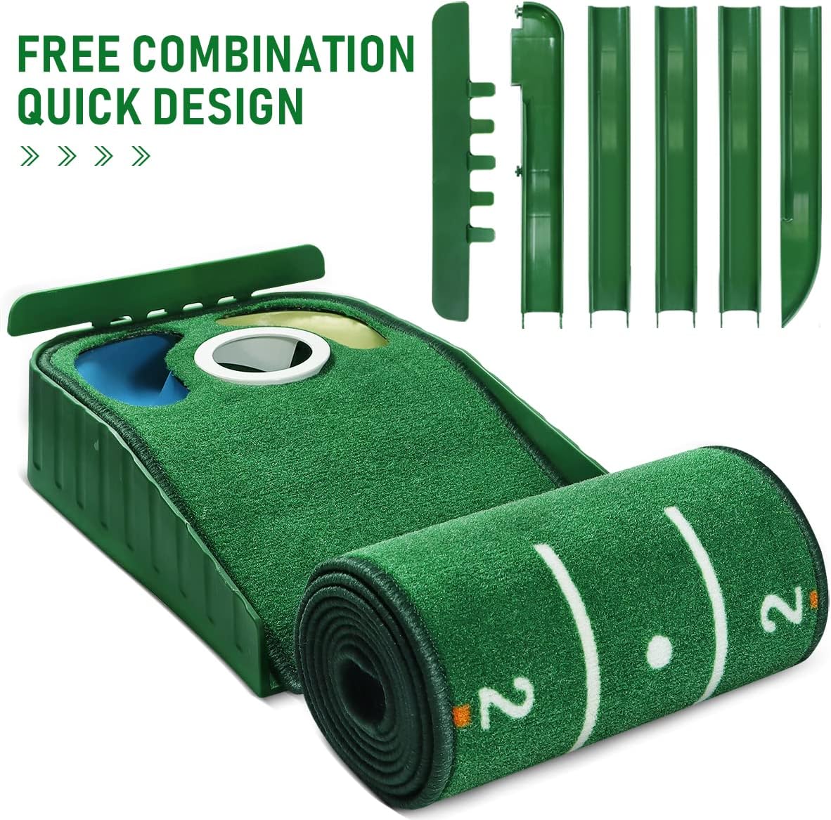 Golf Putting Green, Mat for Indoors, Putting Matt with Ball Return and 3 Holes, Training and Practice Equipment at Home or Office, Gifts Accessories for Men