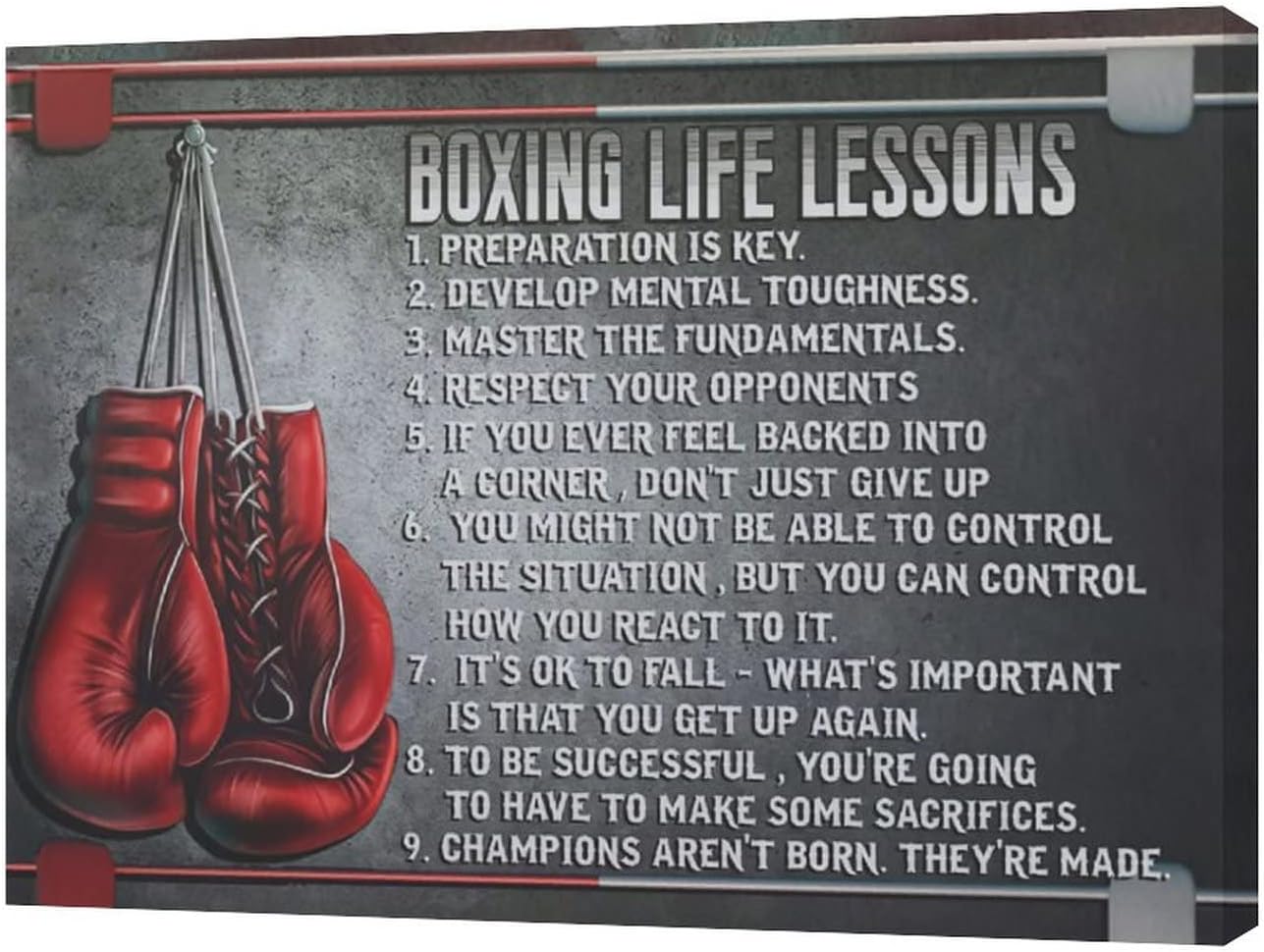 Boxing Wall Art Sports Boxing Lessons Pictures Wall Decor Motivational Quotes Boxing Gloves Canvas Painting Artwork Modern Home Decorations Framed for Bedroom Office Living Room 12"x16"