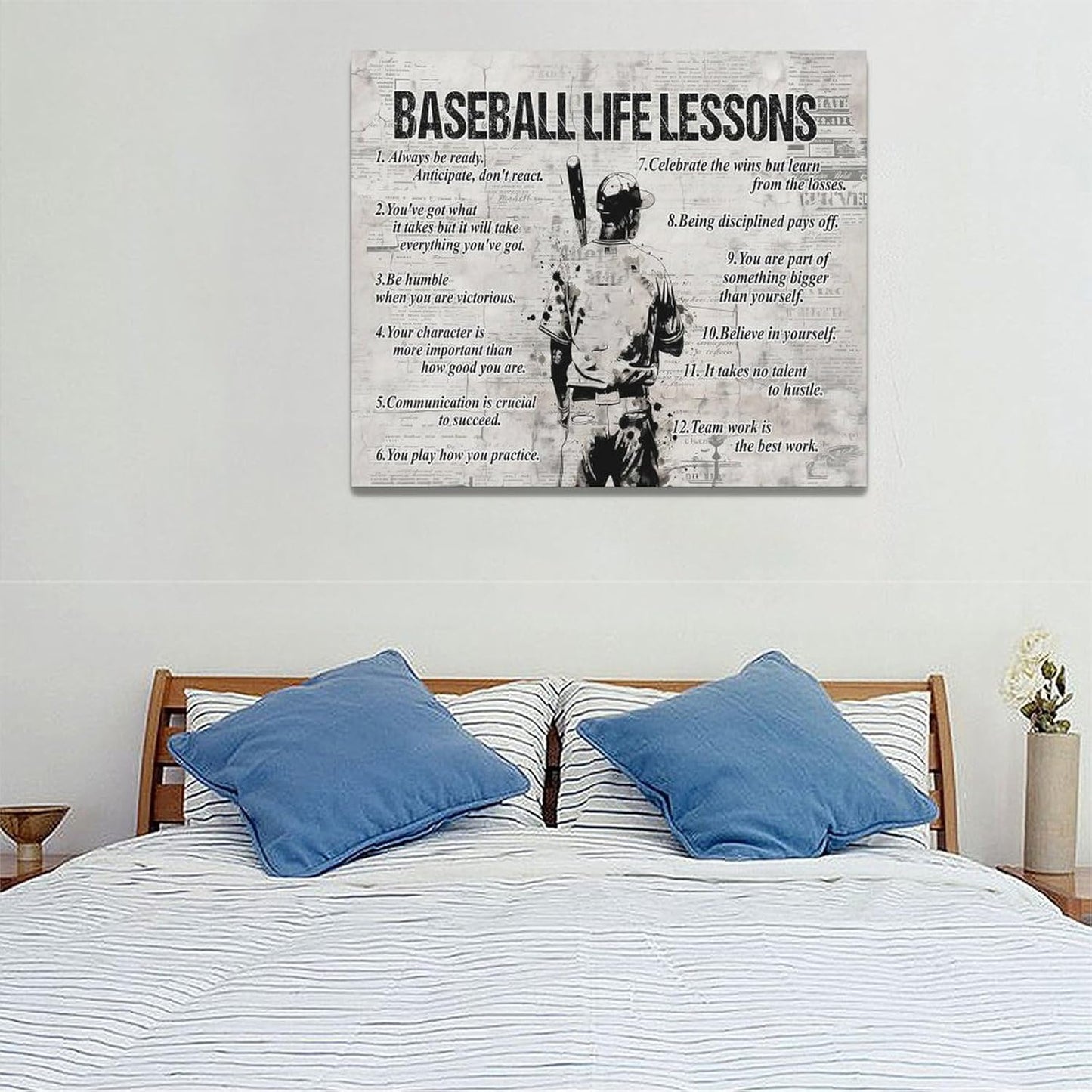 Baseball Sports Wall Art Baseball Life Lessons Wall Decor Baseball Sign Retro Poster Boy Men Room Motivational Decorations Canvas Print Painting Artwork for Bedroom Bathroom Living Room 24"x20"