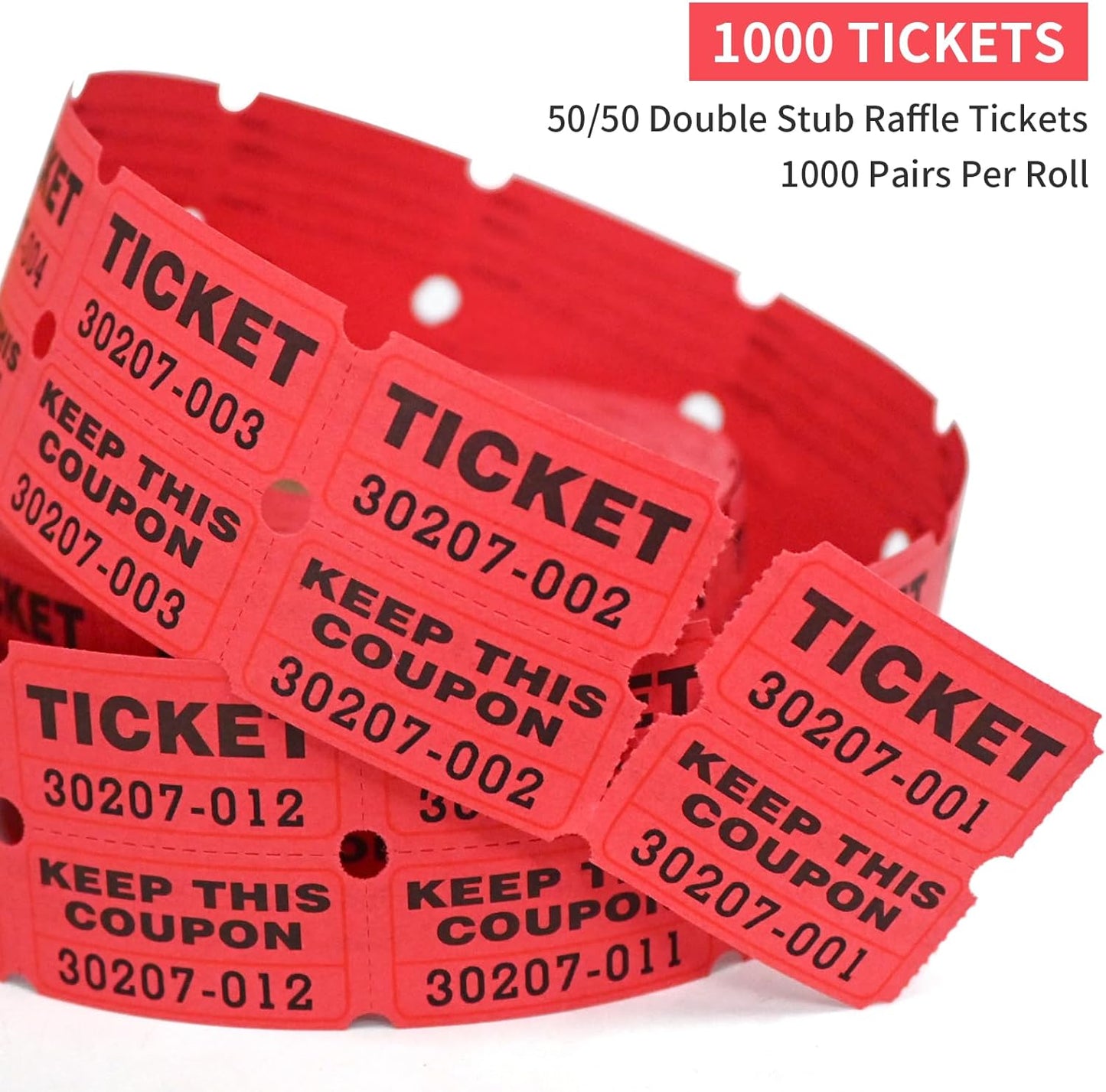 L LIKED Raffle Tickets Double Rolls 1000 per Roll 50/50 Raffle Tickets for Events, Entry, Class Reward, Prizes (Red)