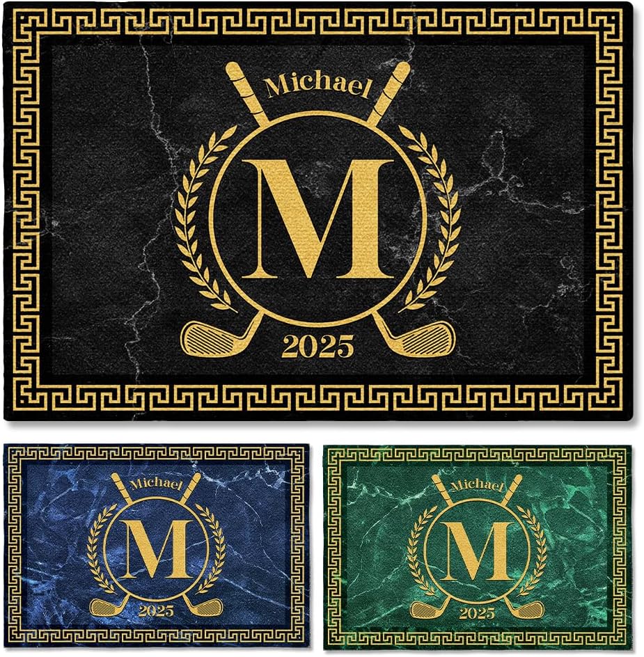Personalized Golf Doormat – Personalized Welcome Mat with Family Name Year – Non Slip Outdoor Entry Rug for Porch, Garage, or Golf Lover Home Decor, for Men (Golf Doormat 05)