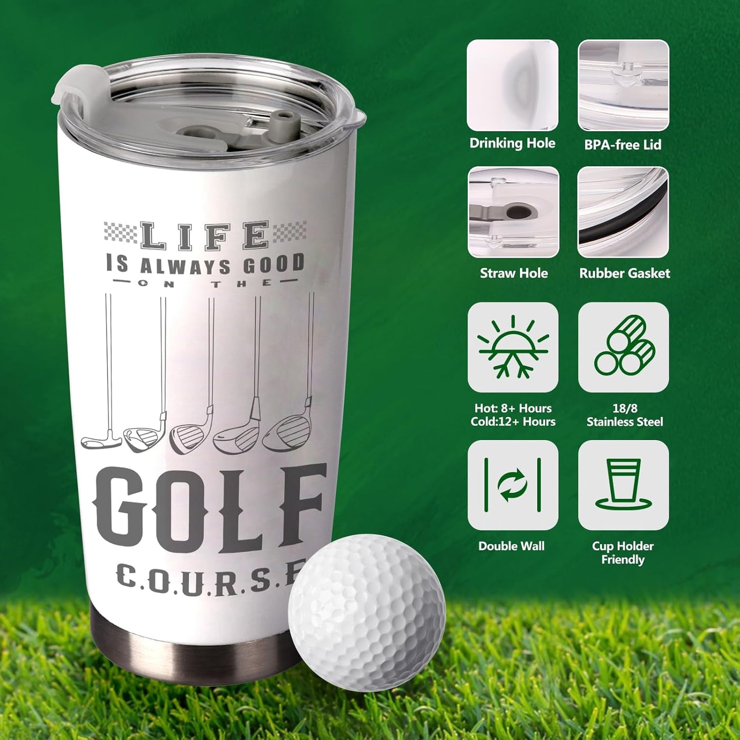 Golf Gifts for Men, Fathers Day Golf Gifts, Golfing Gifts Basket for Golfer Lovers,Funny Golfer Gift for Him Dad Uncle, Husband Boyfriend, 20 Oz Golfing Cup Tumbler