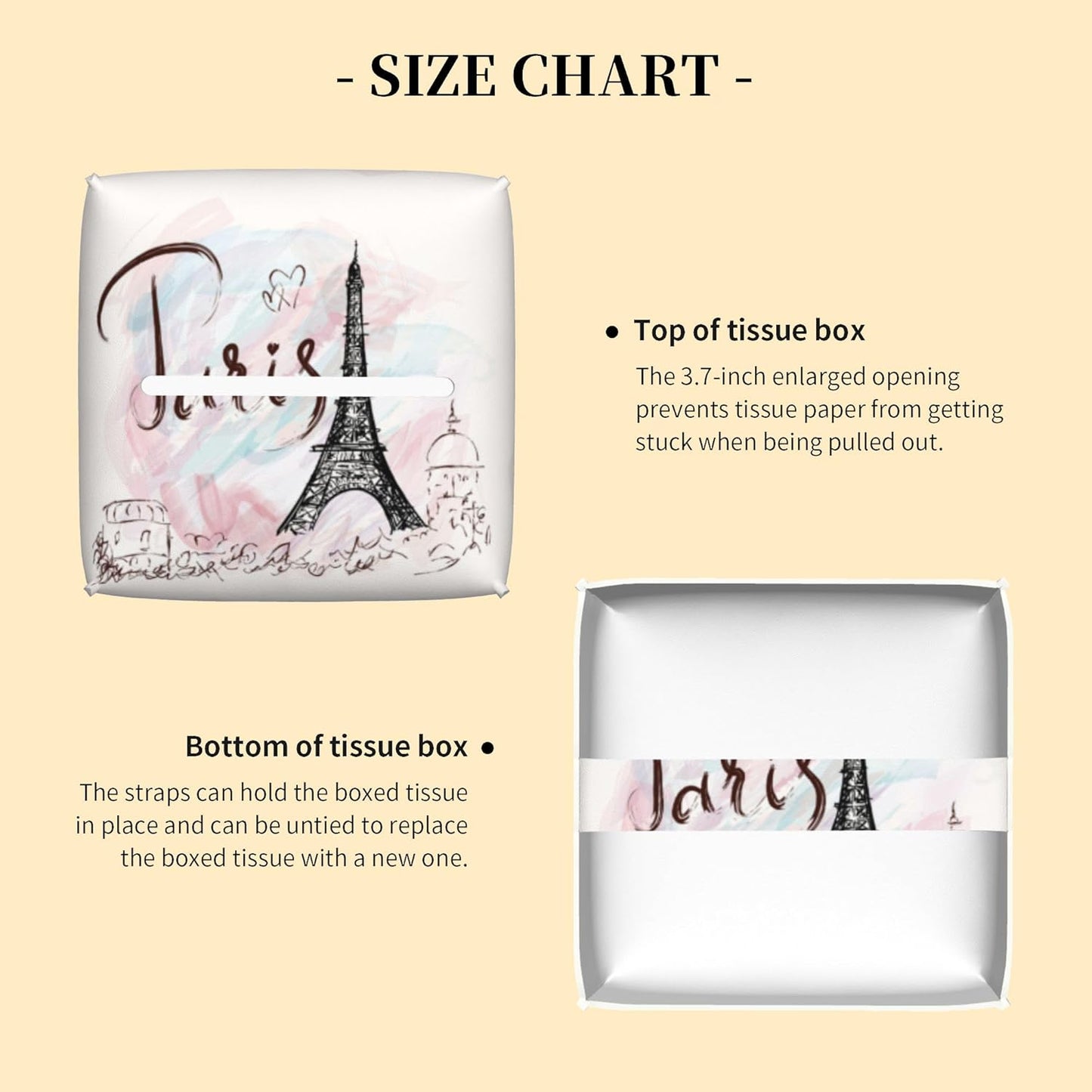 Tissue Box Cover Square,Paris Eiffel Tower Tissue Box Holder Waterproof Leather Facial Paper Case Modern Home Decoration for Bedroom Dresser Night Stand Office Desk