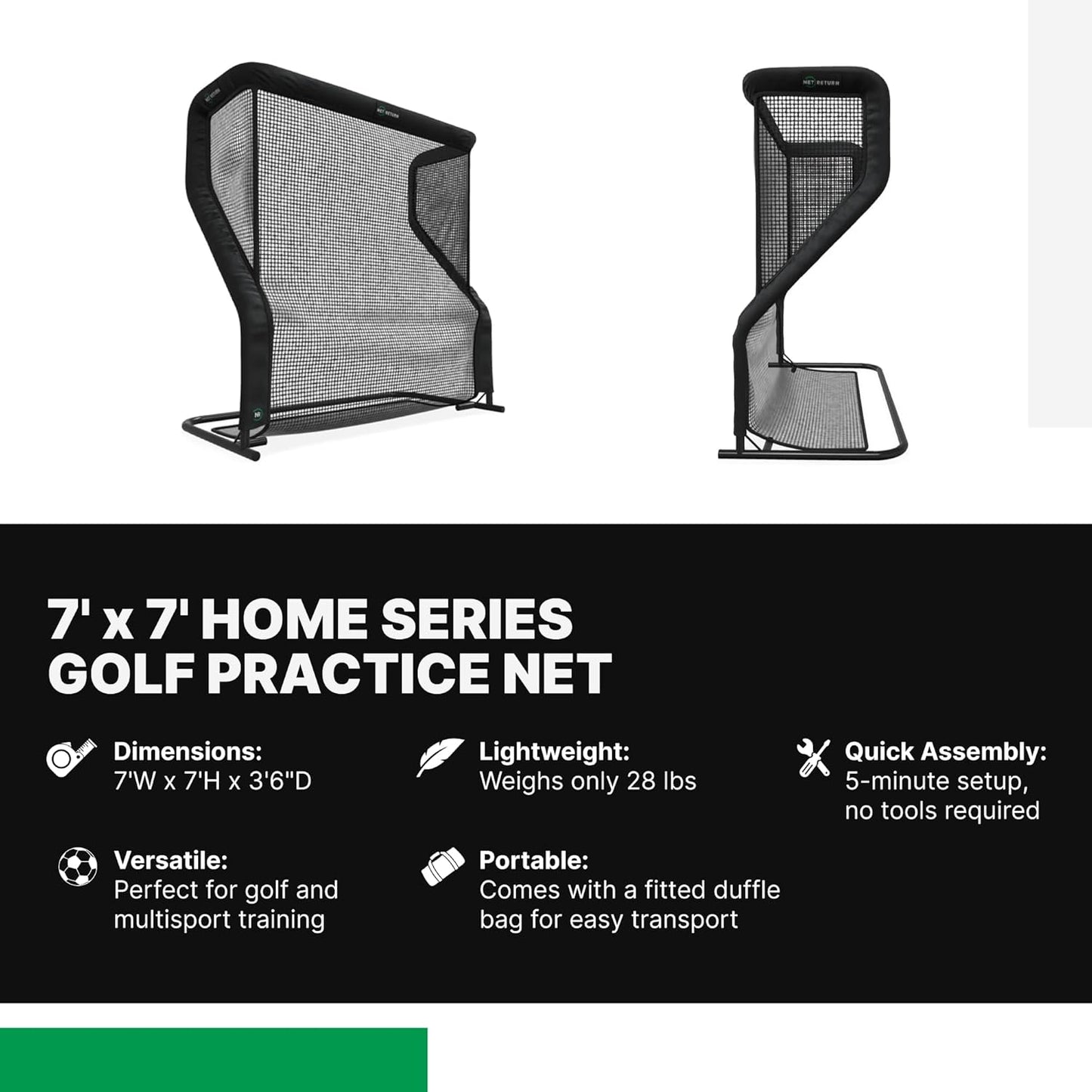 The Net Return Home/Pro Series Golf Net, Multi-Sport, 7x7 ft – 8x7.5 ft, Auto Ball Return, Portable for Indoor/Outdoor