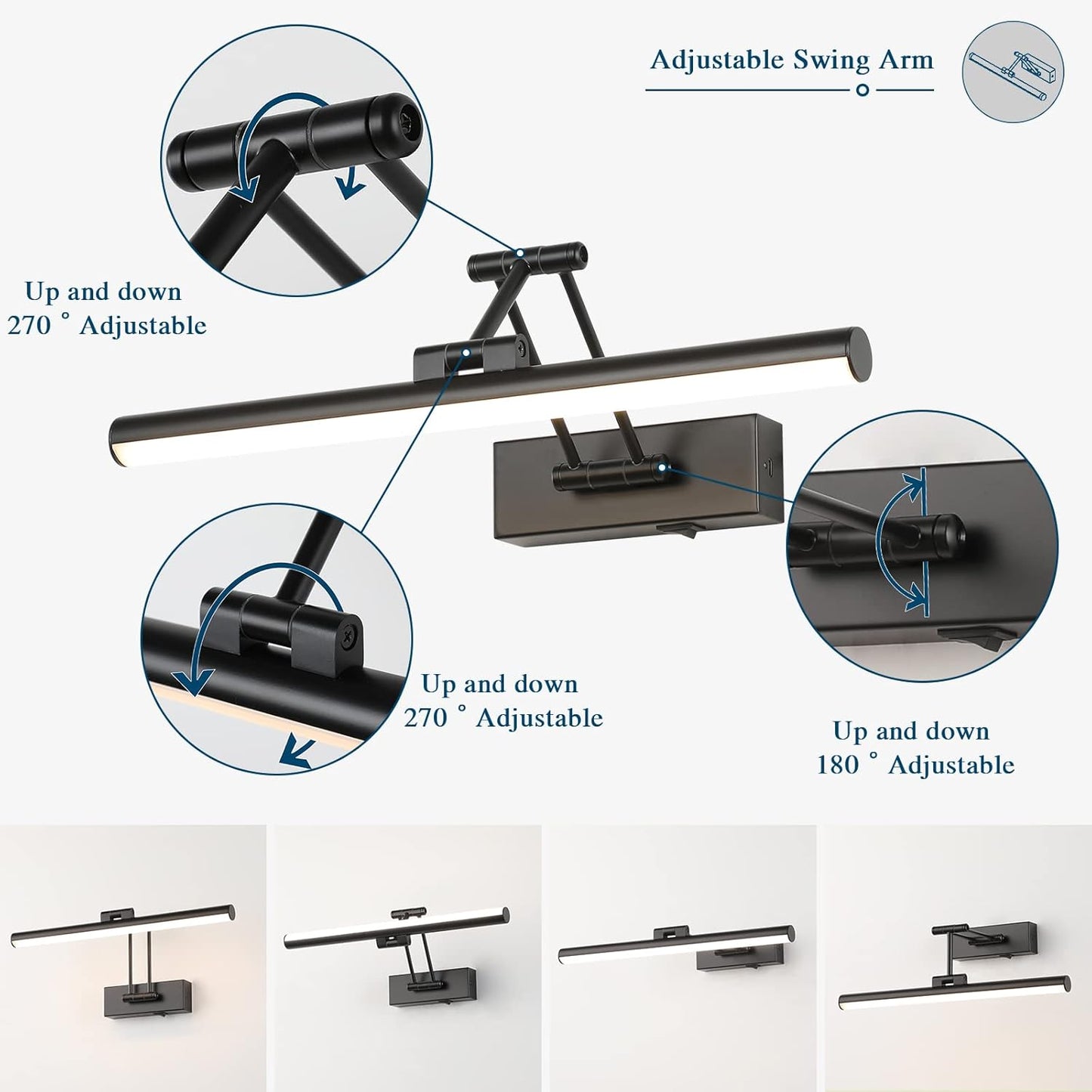 Joossnwell Battery Operated Picture Light Wireless Picture Lights for Paintings with Remote 15.5 Inch Dimmable and Timer Rechargeable Art Light Black Display Gallery Light with Adjustable Swing Arm
