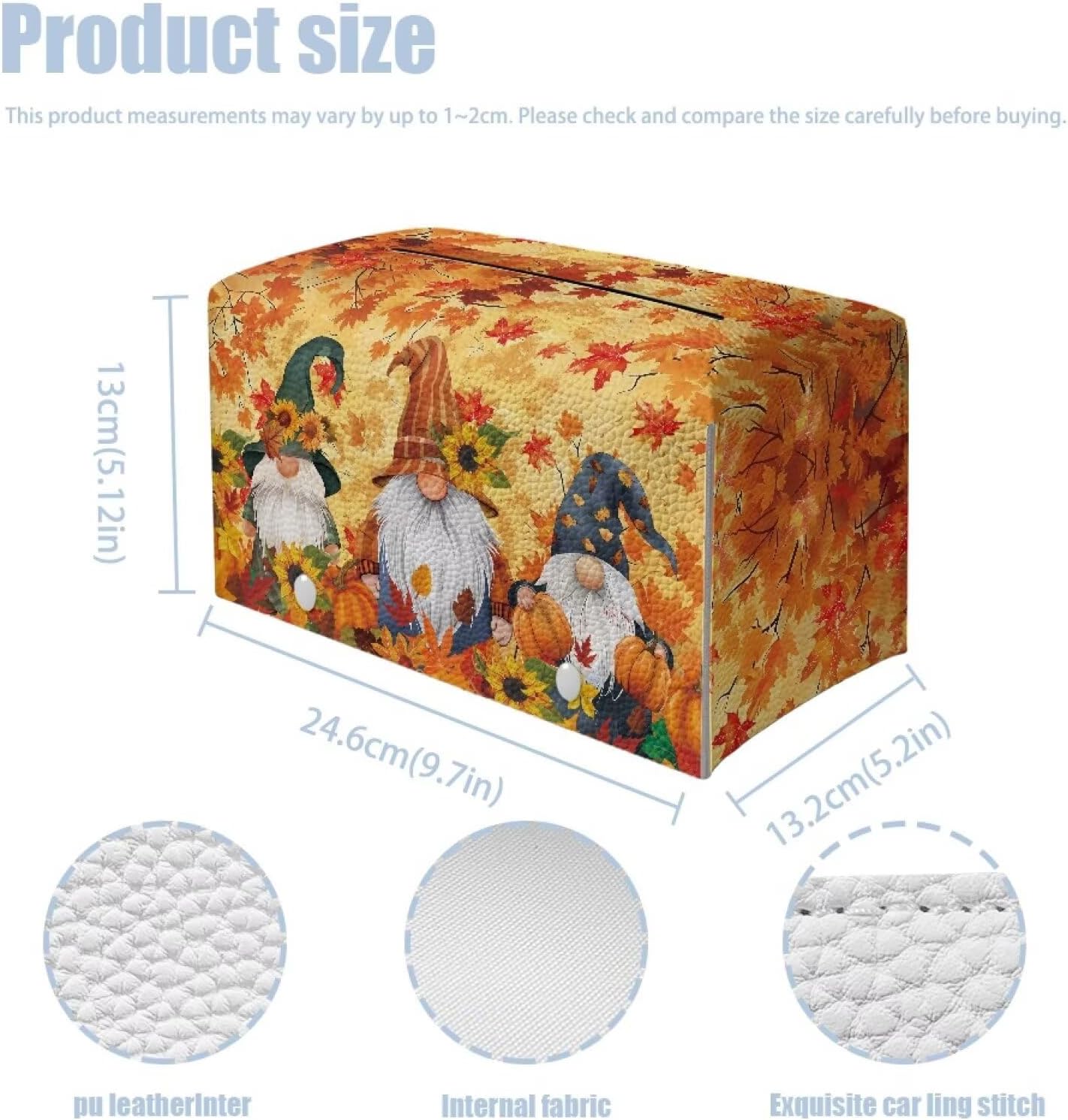 Cute Dwarf Tissue Box Cover Waterproof PU Leather Facial Tissue Holder Thanksgiving Decorative Facial Napkin Organizer with Bottom Belt for Tabletop, Countertop, Night Stands