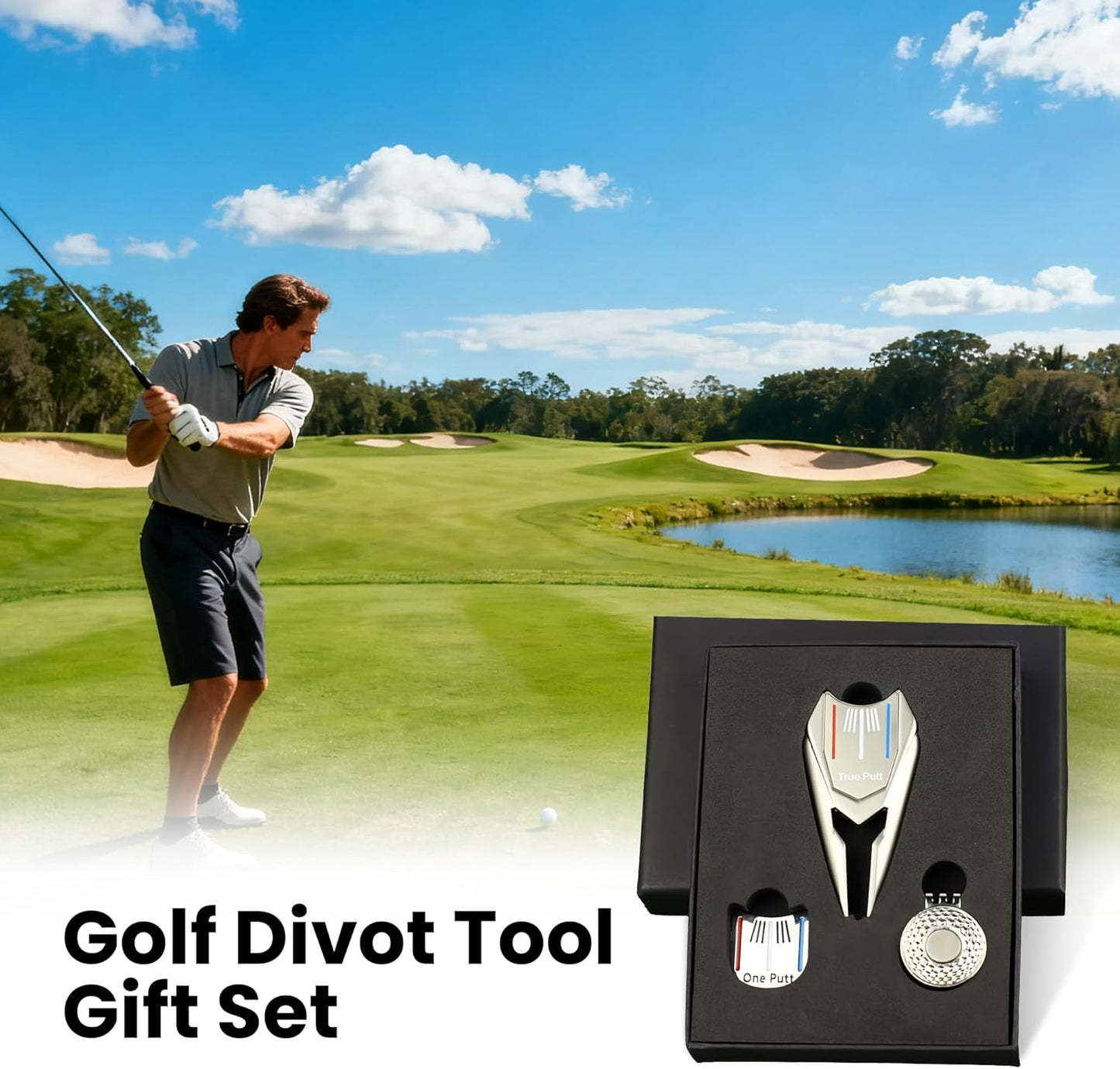 Multifunctional Golf Divot Repair Tool with Strong Magnetic Golf Ball Marker & Hat Clip, Metal Golf Ball Cleaner with Thin Tips, Suitable for Both Men and Women, and can be Used as a Gift