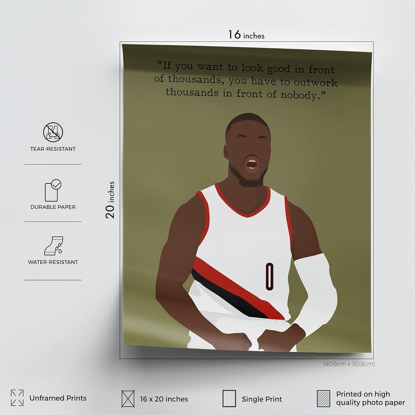 LOLUIS Motivational Basketball Superstar Hand-Drawn Artwork Sport Quote Wall Art Decorations (Unframed 16"x20", Basketball Player 5)