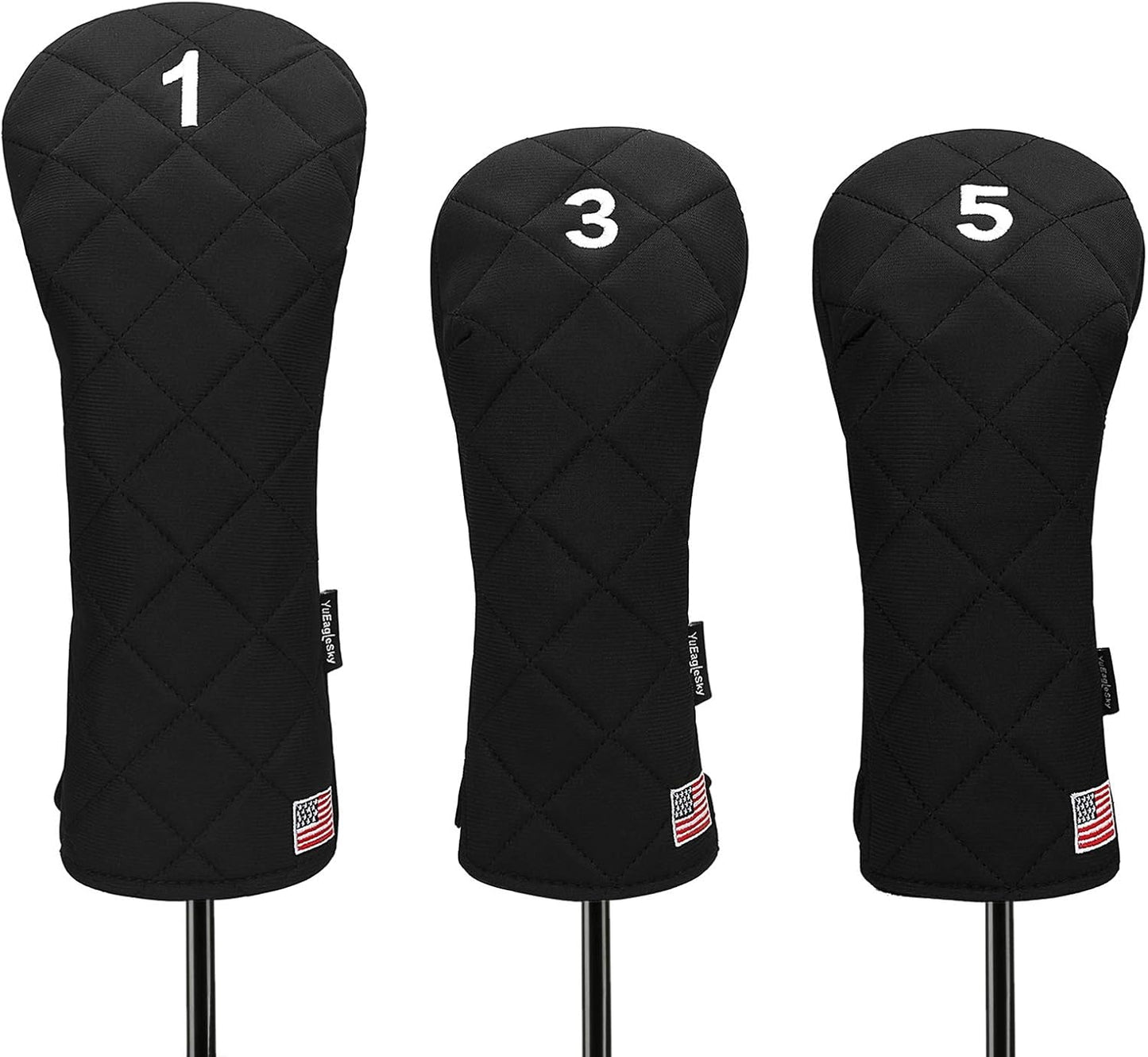Golf Head Covers Driver Fairway #3#5 Hybrid USA Flag for Club Men Women, (Black or White)
