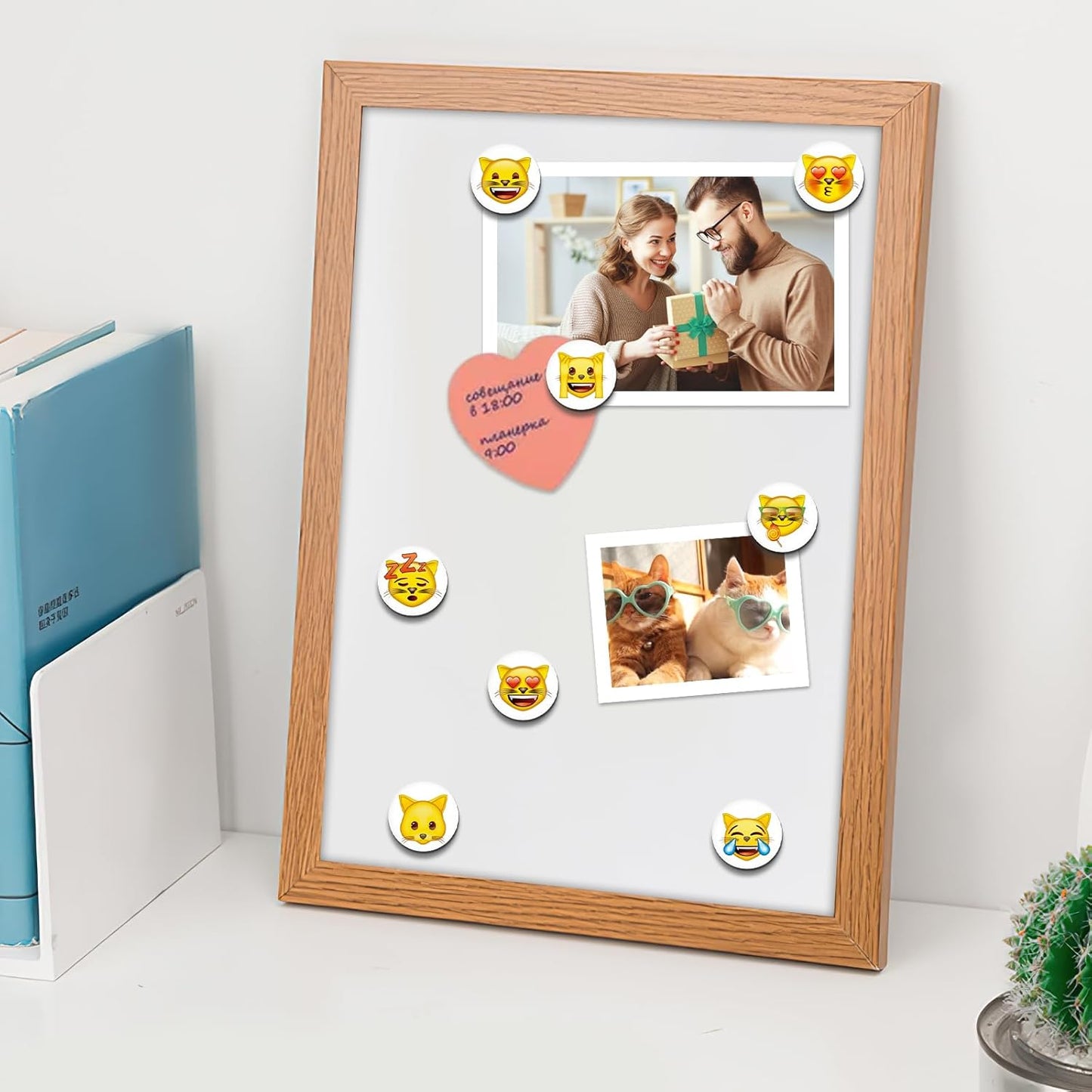 MORCART 54Pcs Emoji Fridge Magnets Cat Refrigerator Magnets for Locker Whiteboard - Cut Magnets for School Home Kitchen Office Gift for Family and Friend EM-023