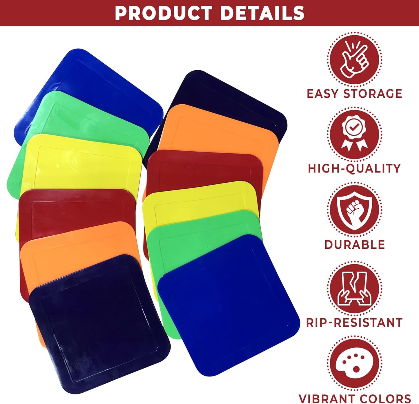 9 Inch Square Poly Vinyl Spot Markers – Training Drills with School Gyms, Sports Teams, Track and Field, Basketball, Football, Soccer, Baseball, Preschool, Kindergarten – Set of 12