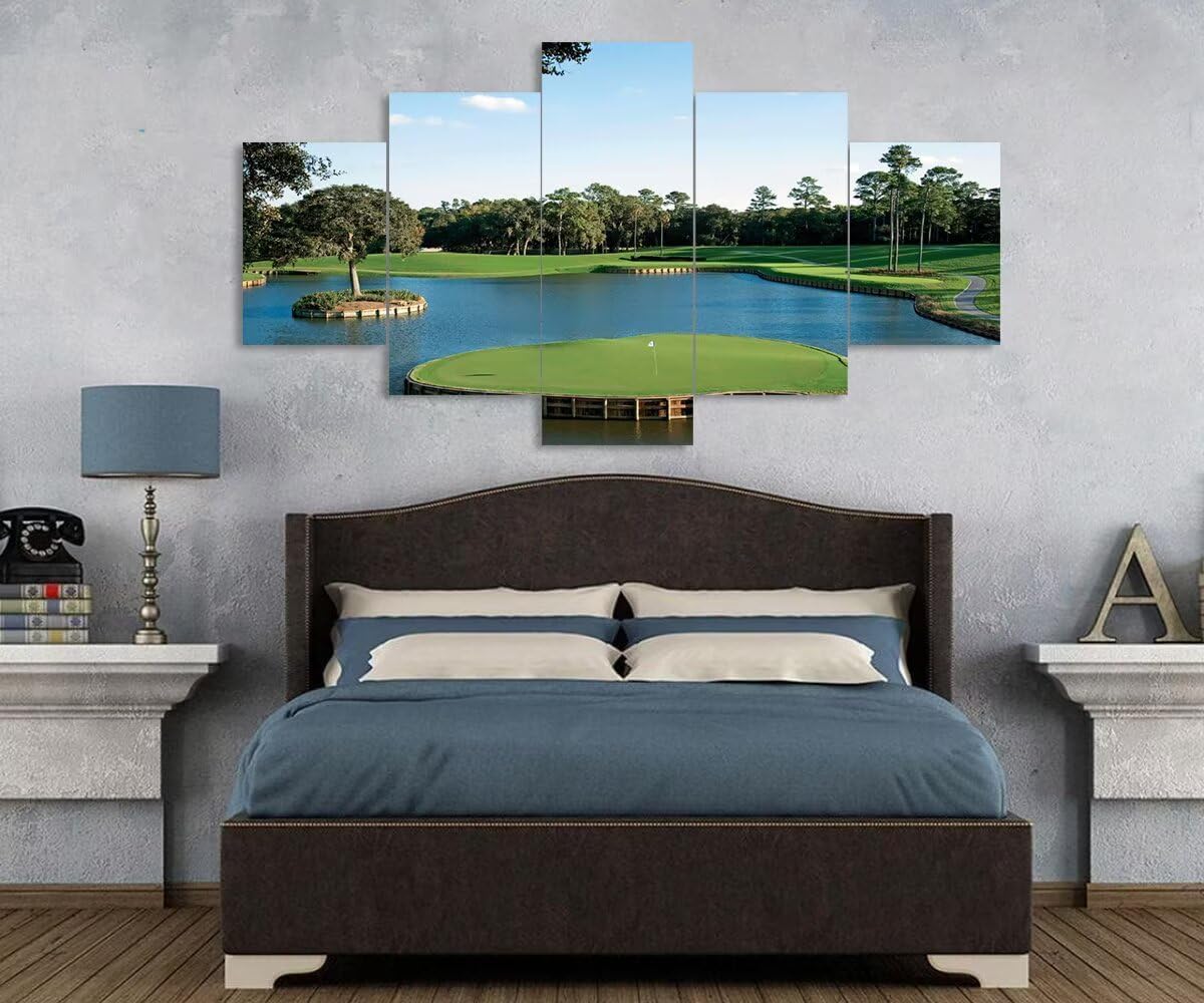 chenchenArt USA TPC Sawgrass Golf Course Wall Art for Living Room Bedroom Bathroom Home Decorations Golf Pictures Posters Canvas Prints Modern Artwork Framed Ready to Hang(50''W x 24''H)