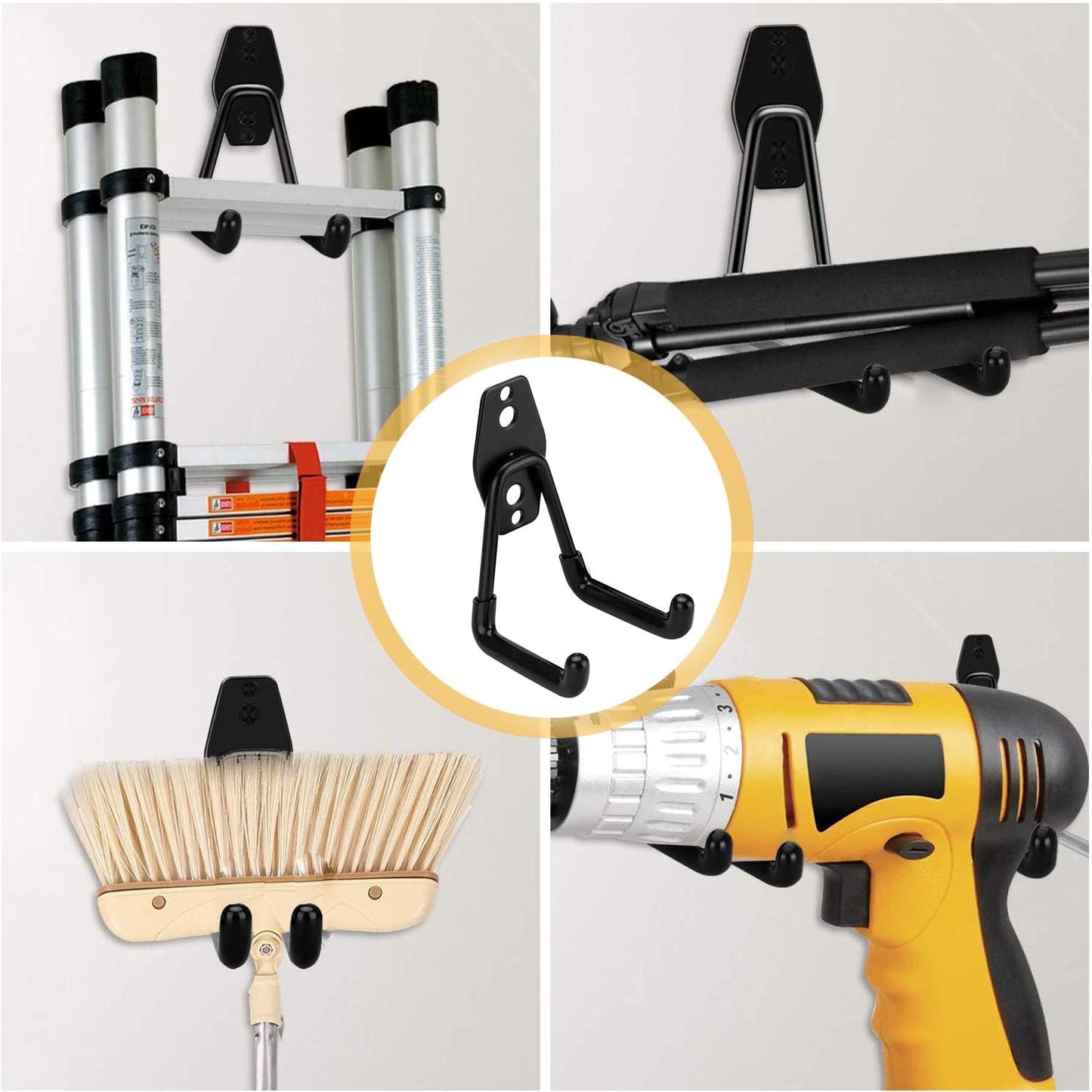 Steel Garage Storage Utility Double Hooks, Heavy Duty Hangers Wall Mount Holder J Hook Garage Organizer for Power Tools, Bikes, Ladders, Ropes, Hoses, Bulk Items Storage