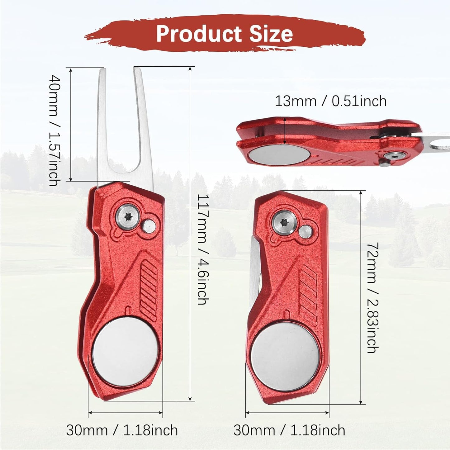 Golf Divot Repair Tool- Switch Foldable Divot Tool with Magnetic Ball Marker & Open Button Use for Golf Accessories