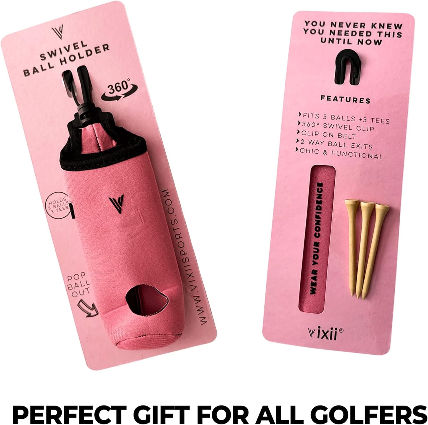 Golf Ball and Tee Holder - Holds 3 Golf Balls and 3 Tees, Soft Carry Bag Pouch with Secure 360° Swivel Keychain Belt Clip Hook, Gift Accessories for Golfers and Women’s Birthdays