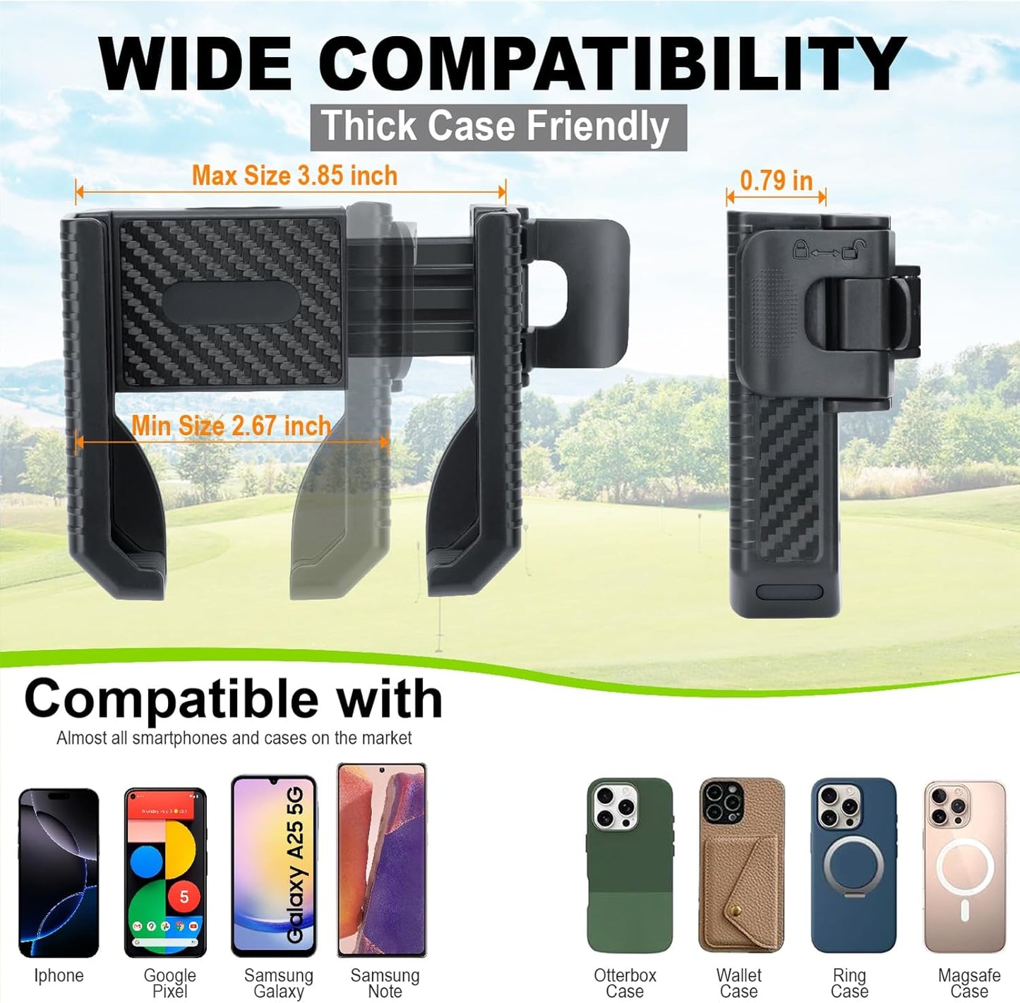 Magnetic Golf Cart Phone Holder, 8 N52 Strong Magnetic Base, Fits EZGO, Club Car, Yamaha, Golf Cart Phone Mount for iPhone, Samsung & Smartphones, Golf Cart Accessories for Men Women, Black