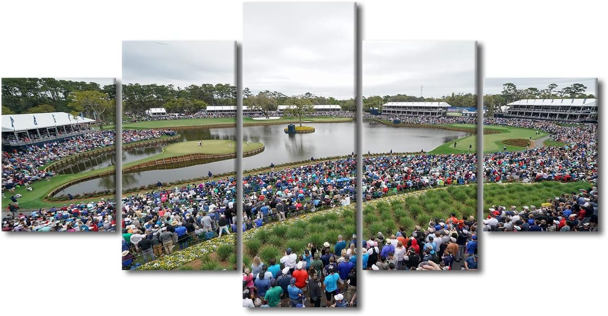 5 Panel American Florida Wall Art Canvas Prints TPC Sawgrass Golf Course Pictures Home Decor Mural Artwork for Living Room Bedroom Office Wall Decorations Painting Framed Ready to Hang - 60"W x 32"H