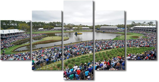 5 Panel American Florida Wall Art Canvas Prints TPC Sawgrass Golf Course Pictures Home Decor Mural Artwork for Living Room Bedroom Office Wall Decorations Painting Framed Ready to Hang - 60"W x 32"H