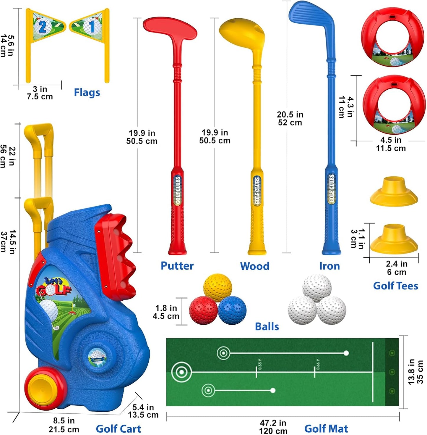 Liberry Toddler Golf Set for 2 3 4 Years Old Boys Girls, Upgraded Kids Golf Clubs Set with Cart, Putting Mat, Outdoor Indoor Sports Toy Birthday, Blue