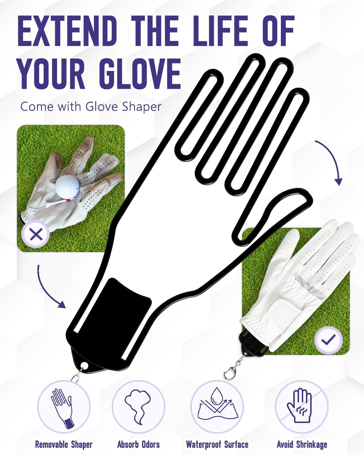 Odor-Absorbing Golf Glove Holder Case for Men Women with Glove Shaper - Fits Golf Club Bag, Golf Organizer Storage for Phone, Tees, Divot Tool, Ball Markers, Golf Gifts for Men Women
