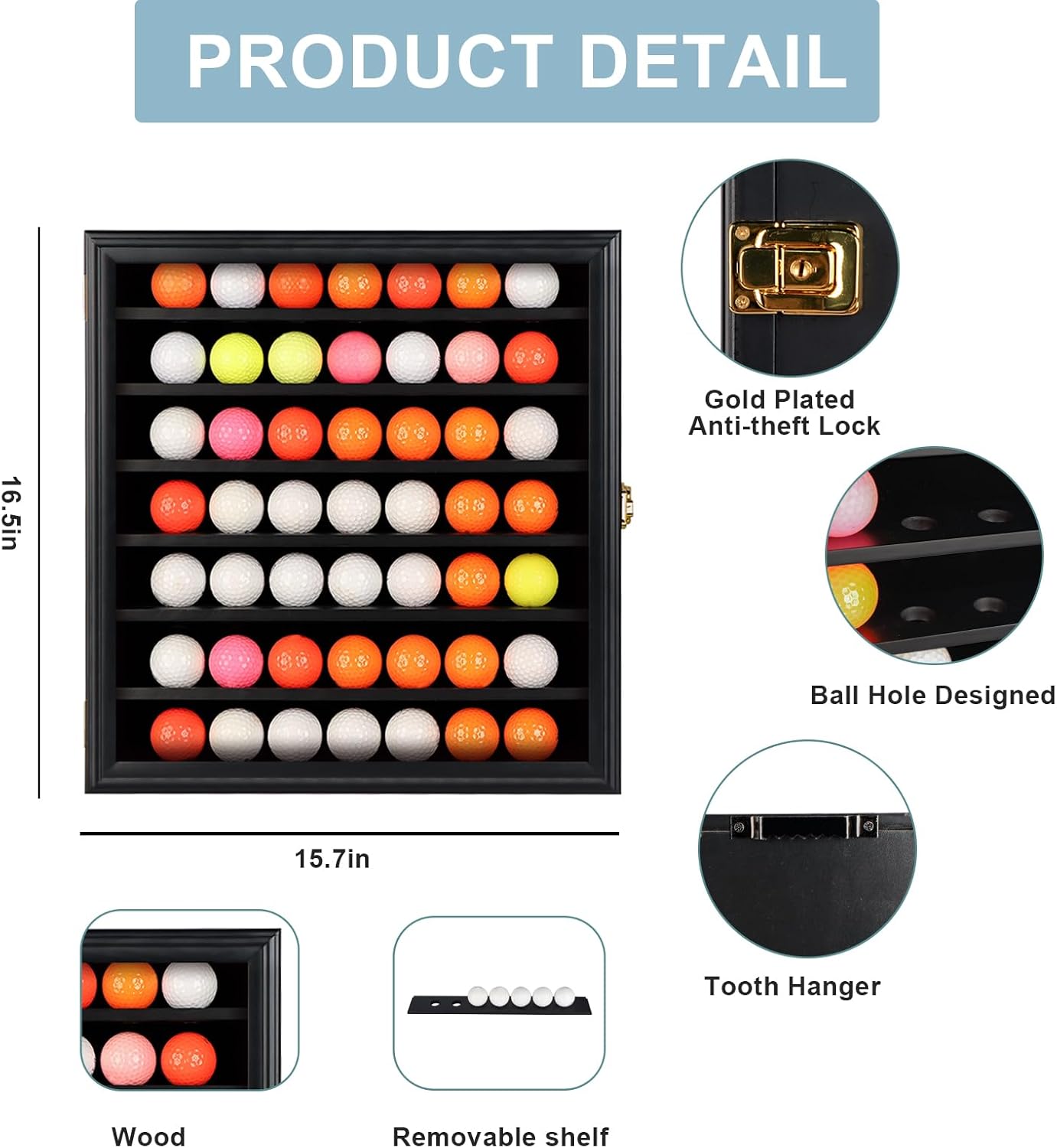 KCRasan Golf Ball Display Case - Wall Mounted Holder with Glass Door, Ideal Gift for Golf Enthusiasts