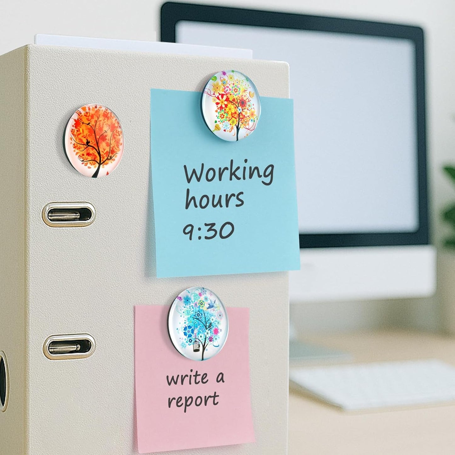 FINDMAG 12 Pcs Fridge Magnets, Decorative Refrigerator Magnets, Glass Magnet Refrigerator Fun, Strong Cute Magnet for Fridge, Locker, Whiteboard, Home, Kitchen, Office, Classroom, Adult