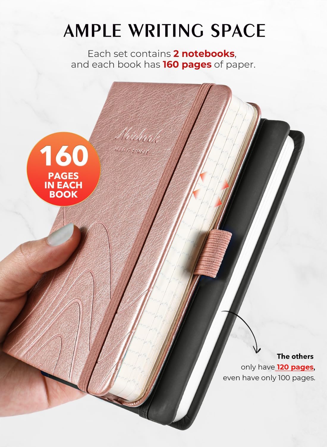 AISBUGUR Pocket Notebook, Small Notebook, 2-Pack Total 320 Pages,3.7" x 5.7" Pocket Notebook (2 Pack, Rose Gold)