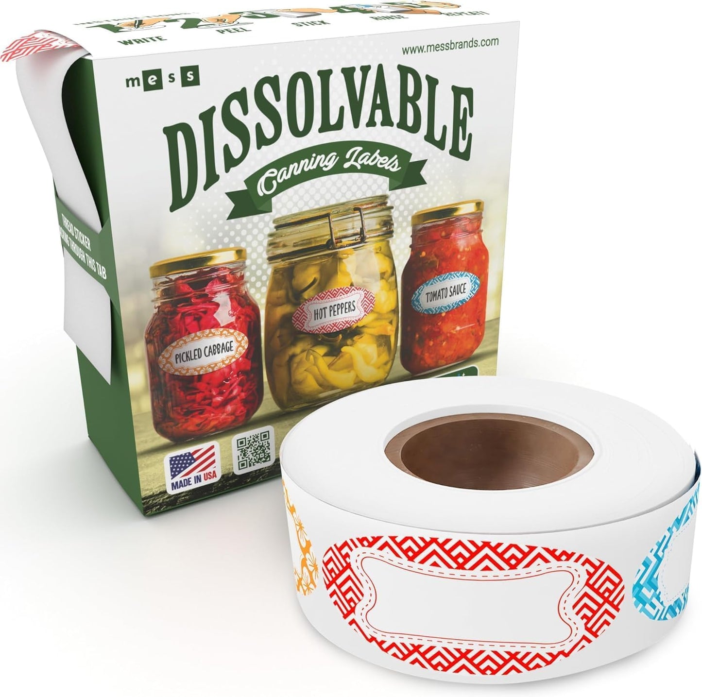 MESS Dissolvable Canning Labels for Jars – 1x2.25 in. 150/Pack – Removable Stickers for Mason Jars, Jam, Preserves (Color)