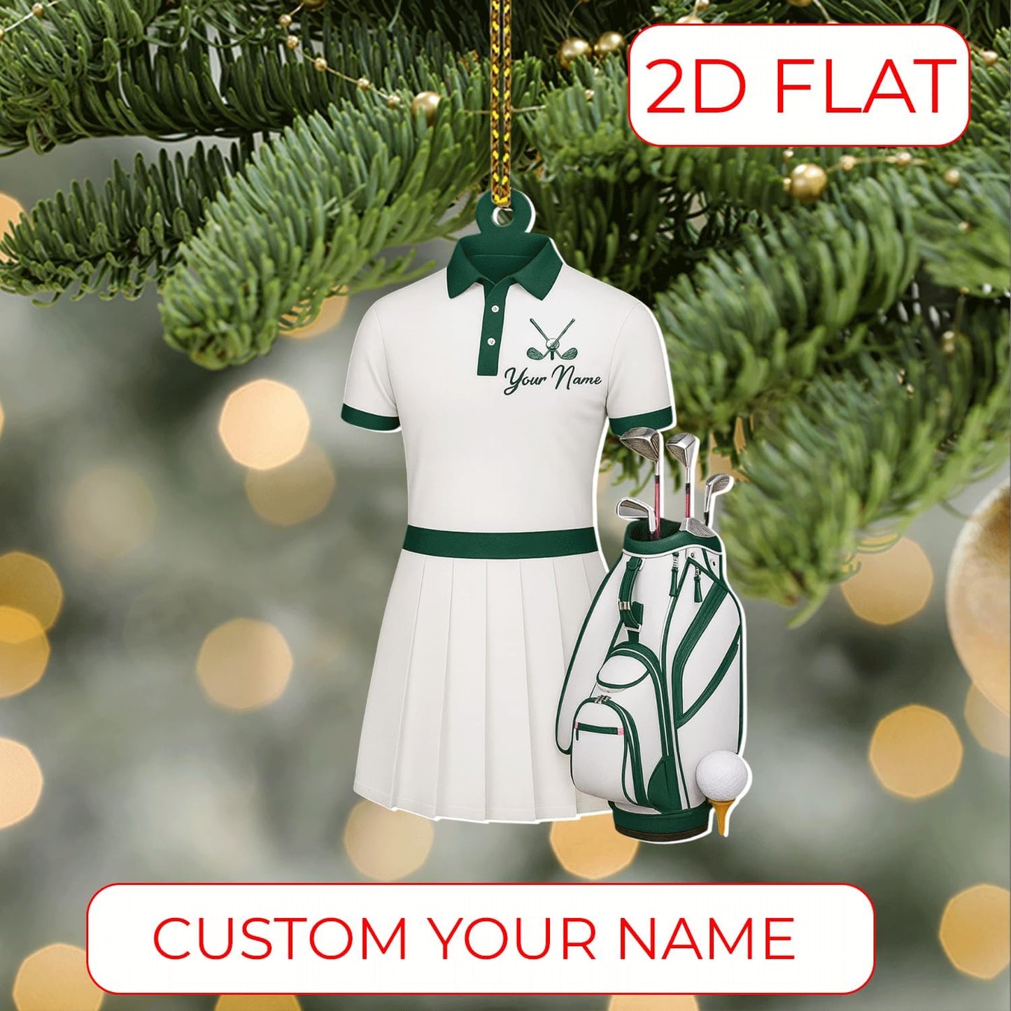 Personalized Golf Christmas Ornament 2025, Custom Name Bag, and Golfer Outfit Gilf, Ball Head Ornament with Santa Hat, Gifts for Golf Lovers 4
