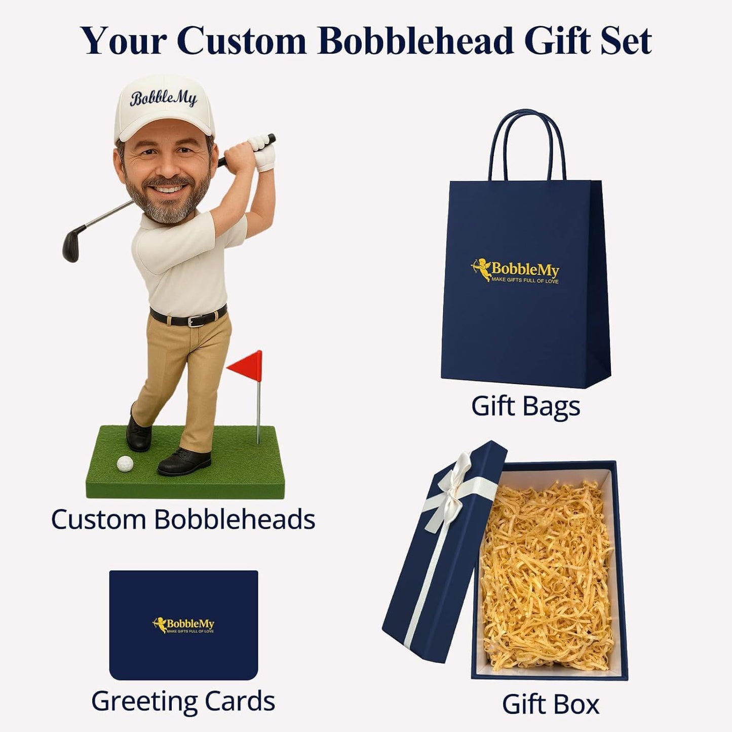 Custom Bobbleheads Golf Personalized – 6/7/8 Inch Handmade Figurine from Photo, Unique Gift for Retired Golfer, Dad, Husband