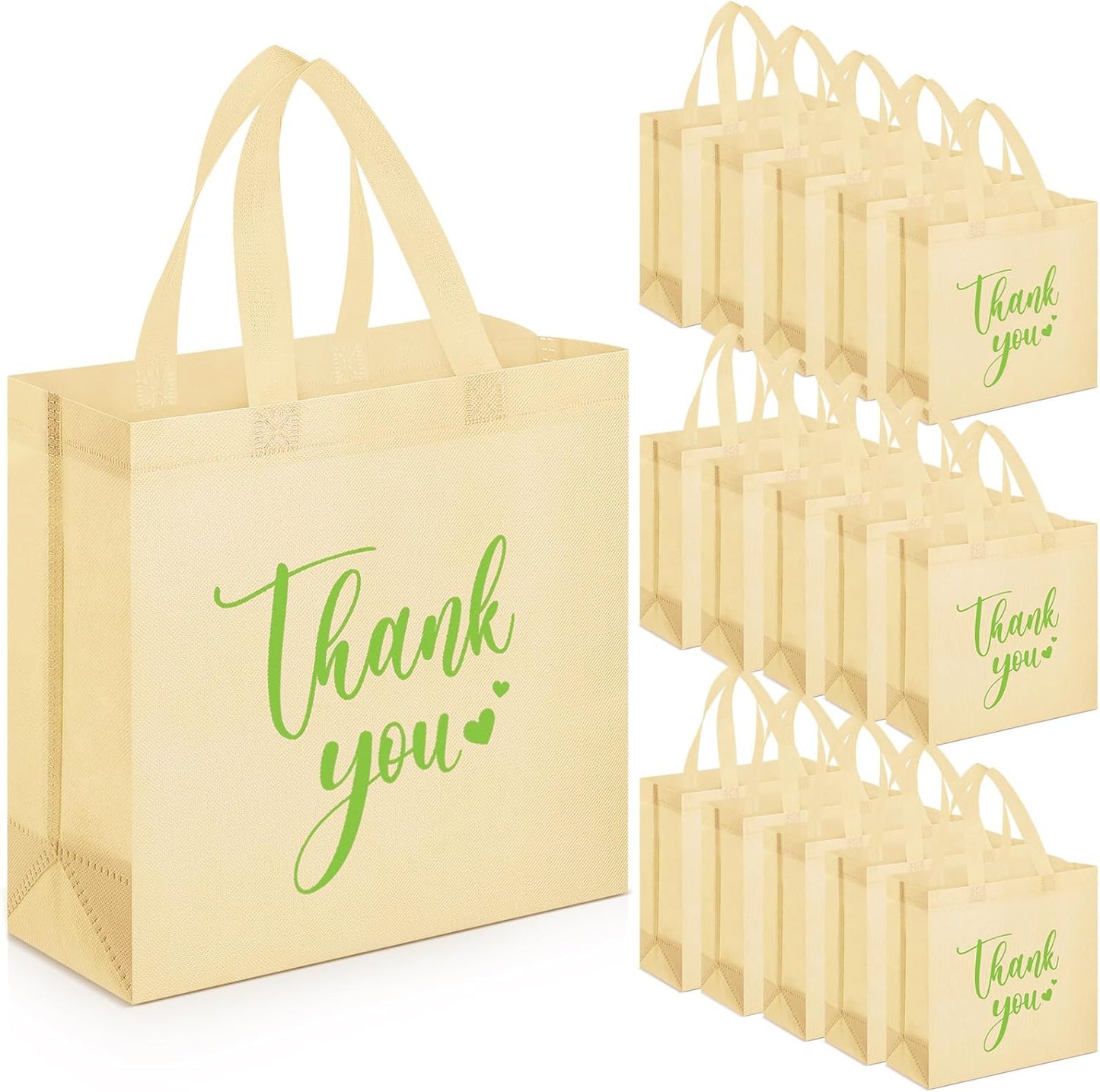 Sweetude 30 Pcs Thank You Gift Bags with Handles Bulk Reusable Goodie Bag Non Woven Foldable Handbag for Graduation Wedding Bridesmaid Gifts(11 x 12 x 5 Inch,Beige)